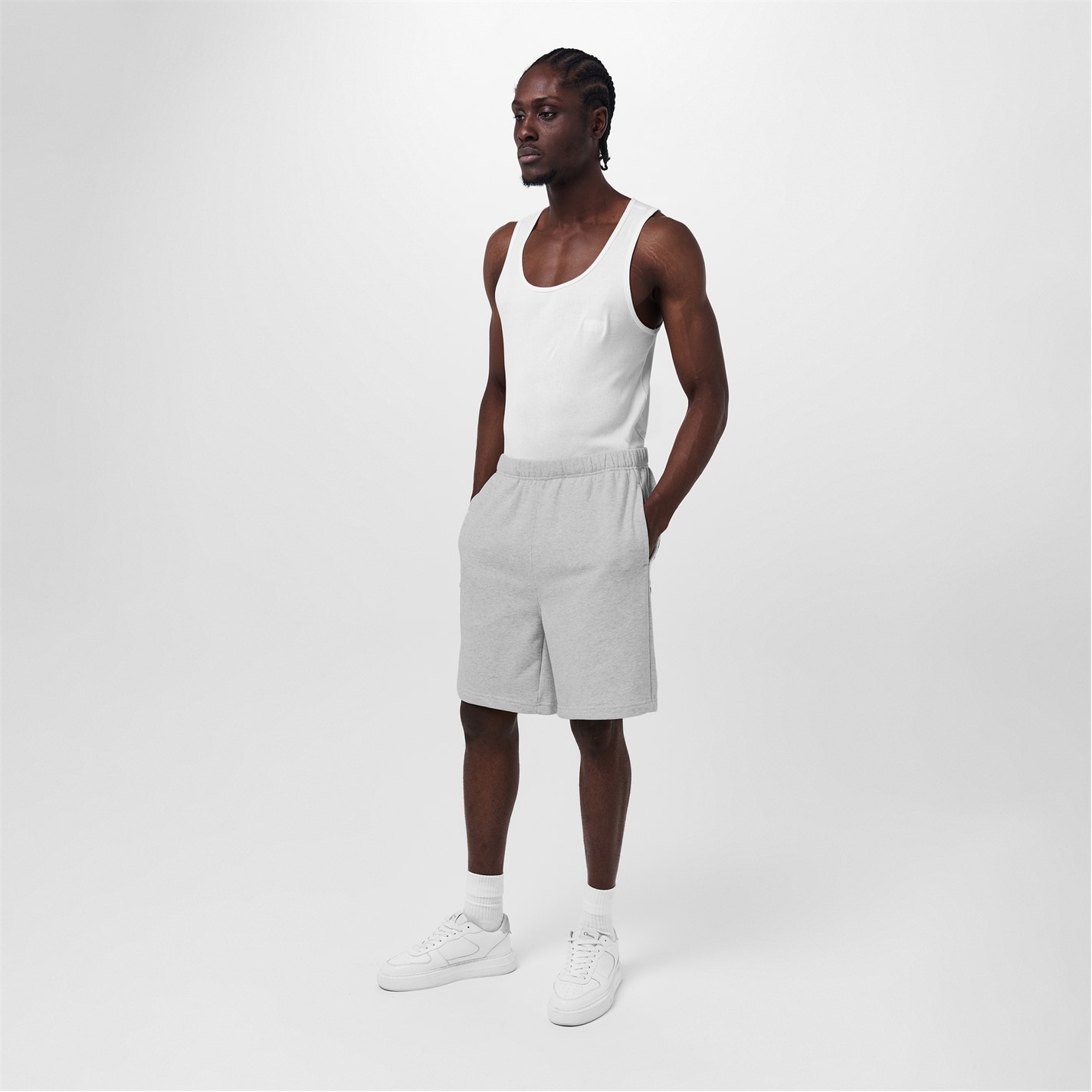 Kraťasy AAPE Heather White 312959 Men's Relaxed Fit Fleece Jogger Shorts - 3