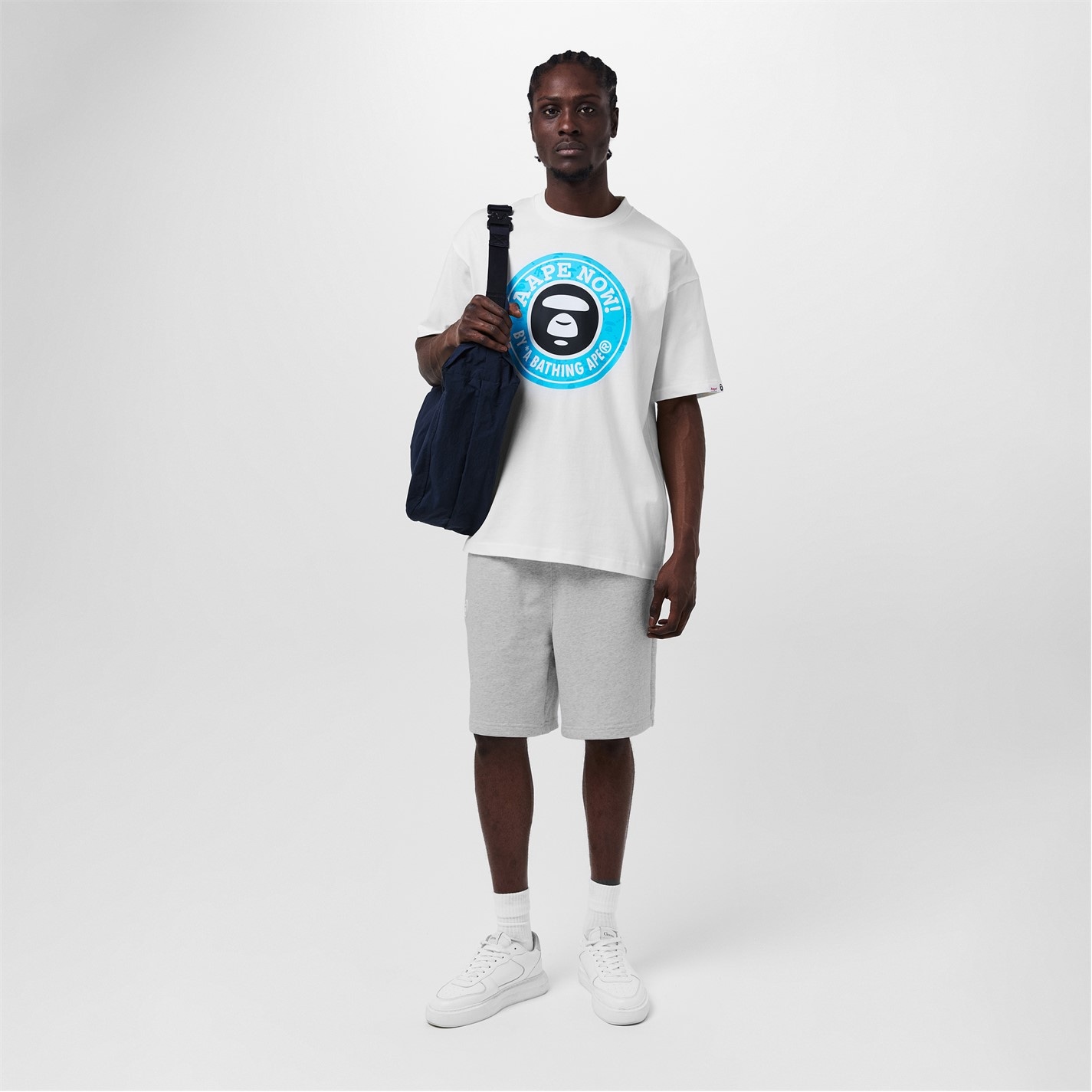 Kraťasy AAPE Heather White 312959 Men's Relaxed Fit Fleece Jogger Shorts - 6