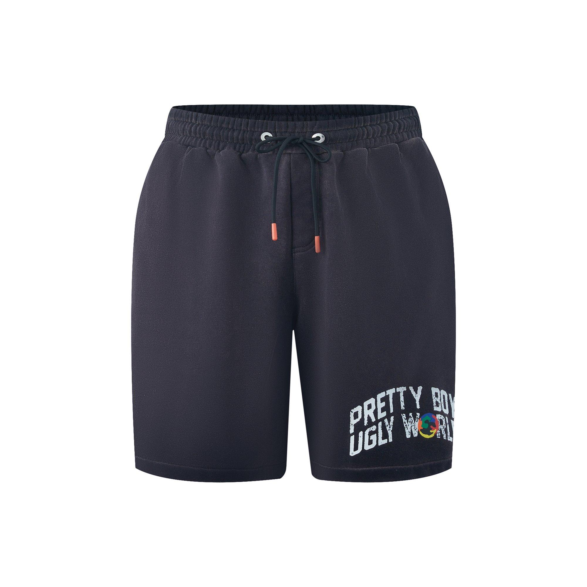 Kraťasy PRETTY BOY UGLY WORLD Black 8820220 The Pretty Boy Ugly World Fleece Drawstring Jogger Shorts Mens - 1