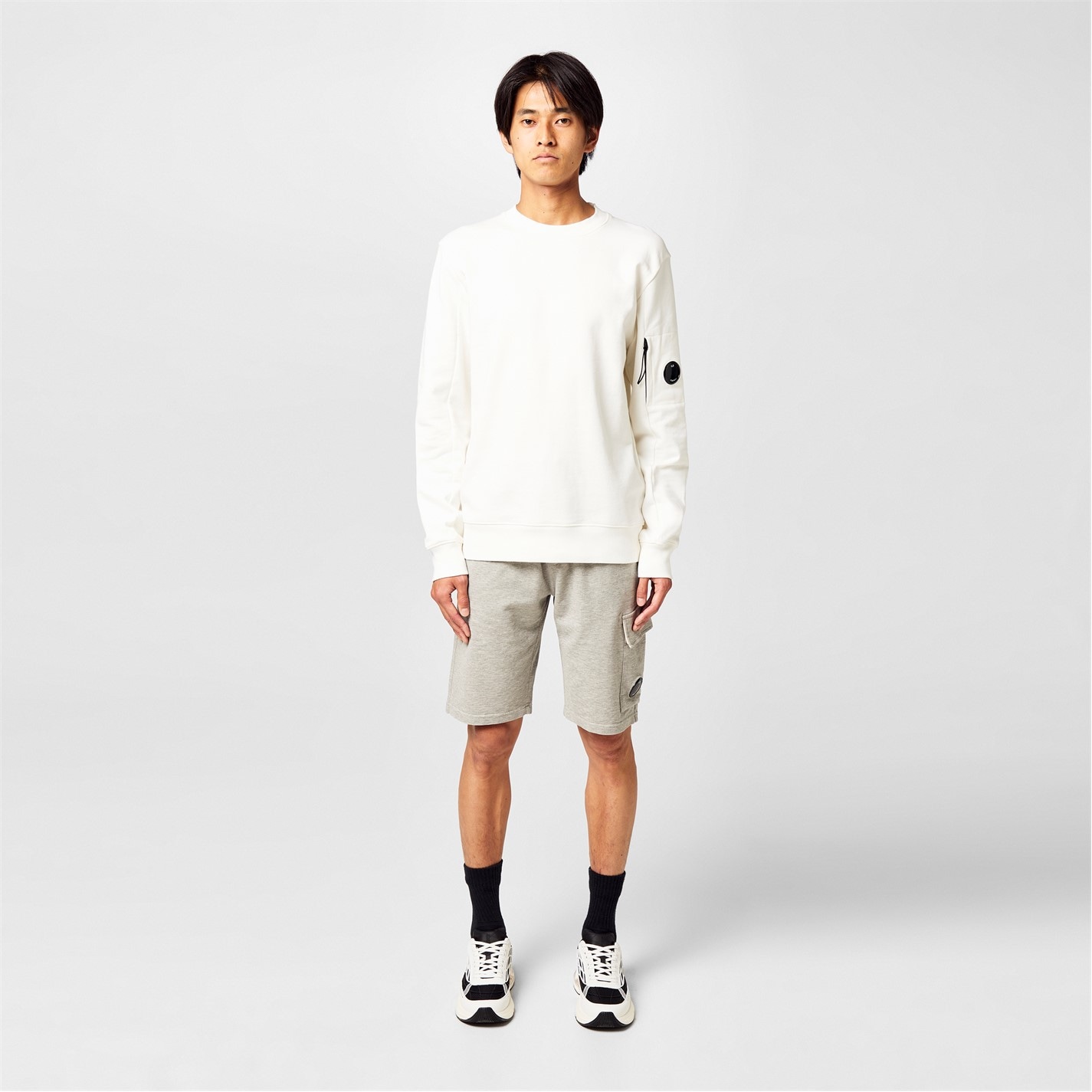 Kraťasy CP COMPANY Grey M94 9911385 Men's Micro Lens Fleece Jogger Shorts - 6