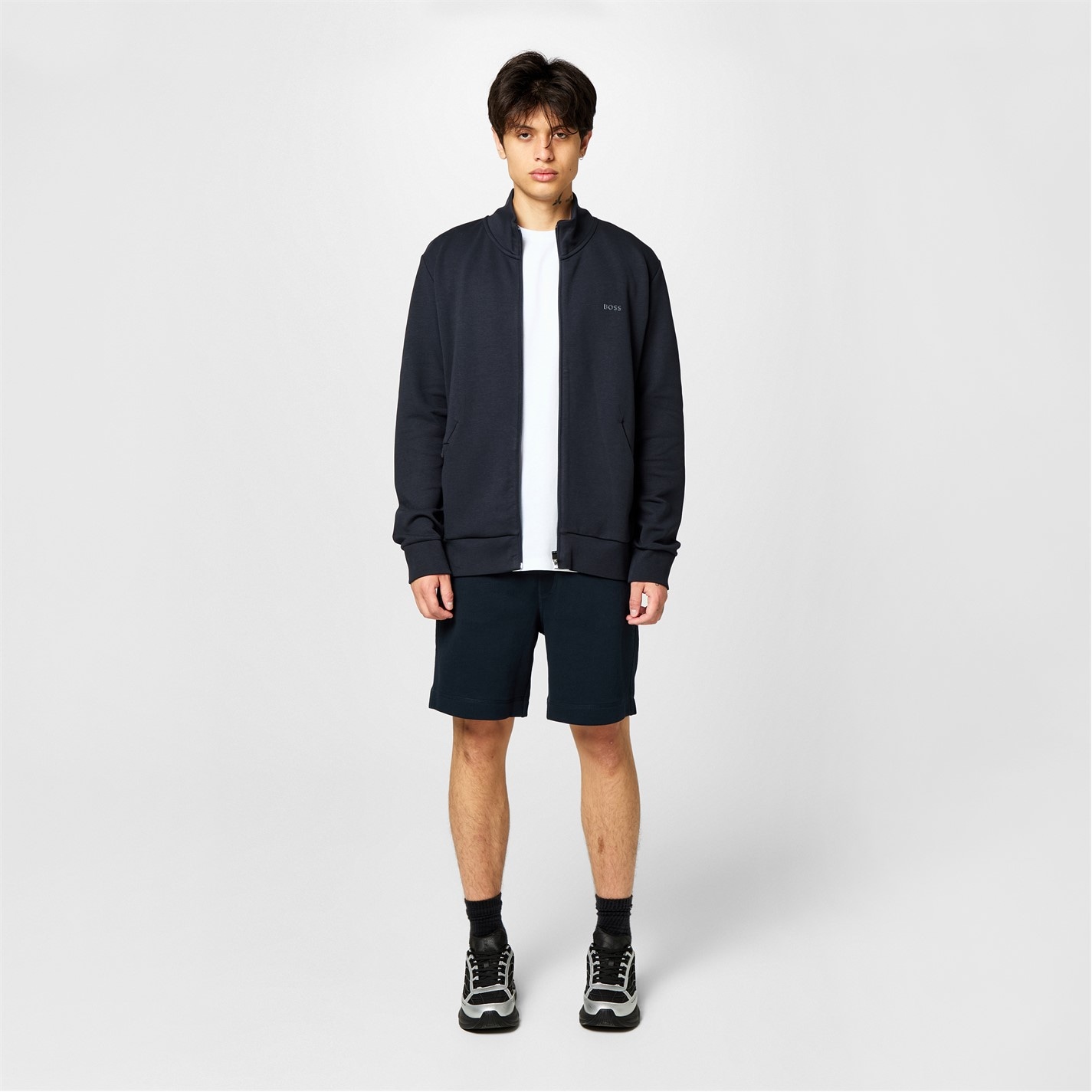 Kraťasy Boss Navy 404 5940163 Mens BOSS ORANGE Mid-Length Elasticated Drawstring Fleece Shorts - 4