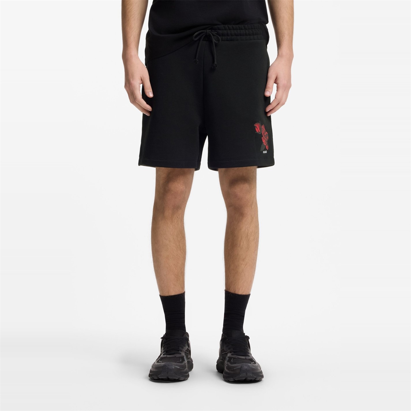 Kraťasy Hugo Black 001 933839 Mens HUGO Soft Fleece Jogger Shorts with Graphic Detail - 2