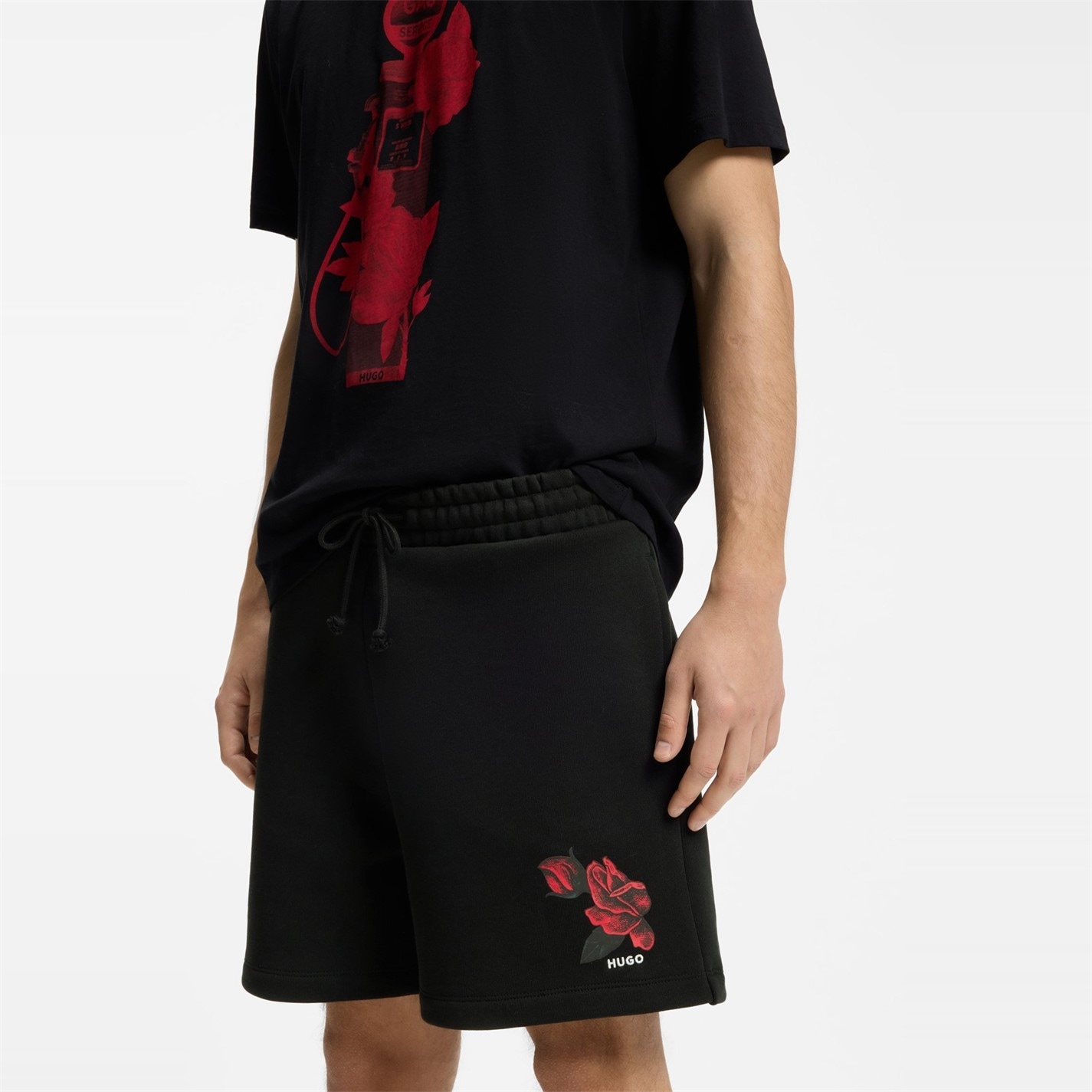 Kraťasy Hugo Black 001 933839 Mens HUGO Soft Fleece Jogger Shorts with Graphic Detail - 4