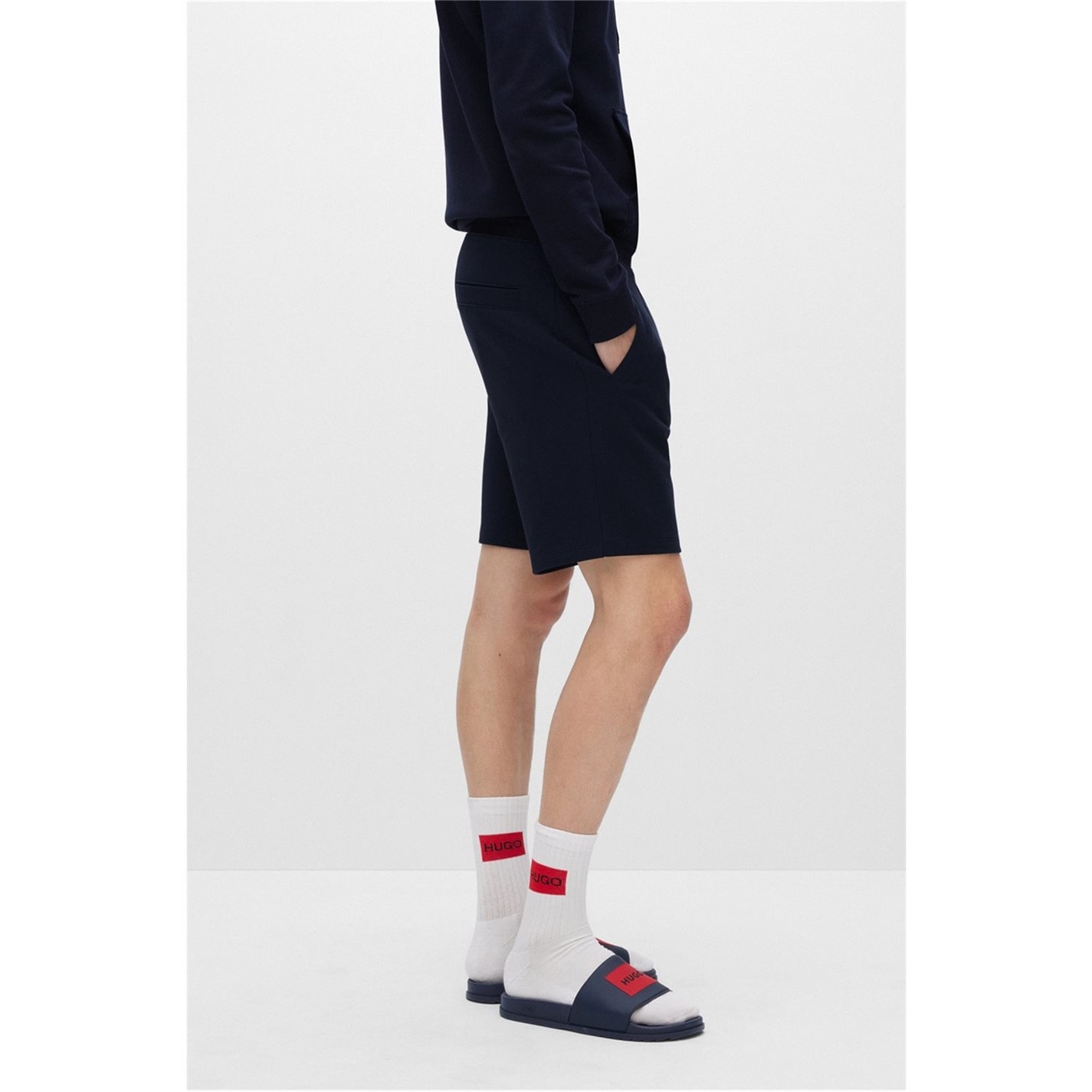Kraťasy Hugo Navy 405 1625881 Mens HUGO Jogger Fleece Shorts with Logo Detail - Soft Cotton-Blend Jersey - 2