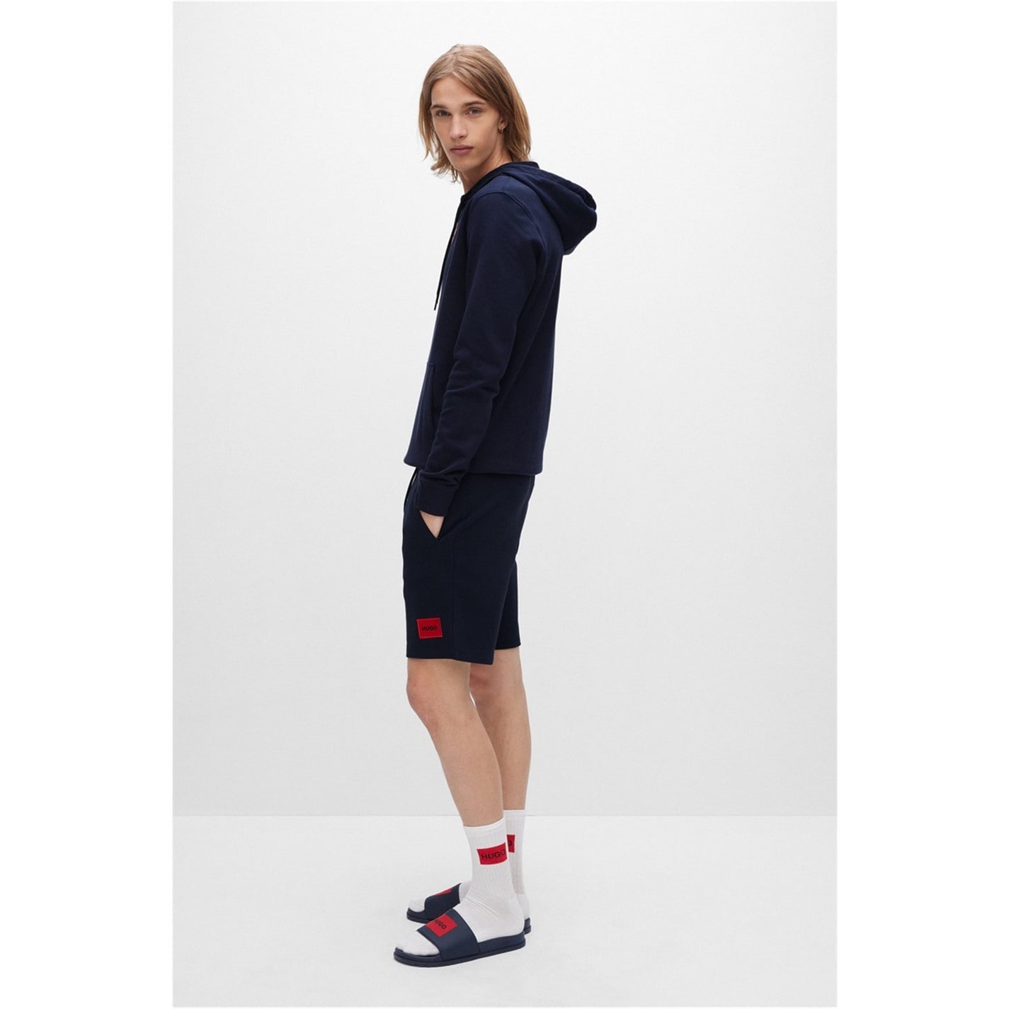 Kraťasy Hugo Navy 405 1625881 Mens HUGO Jogger Fleece Shorts with Logo Detail - Soft Cotton-Blend Jersey - 3