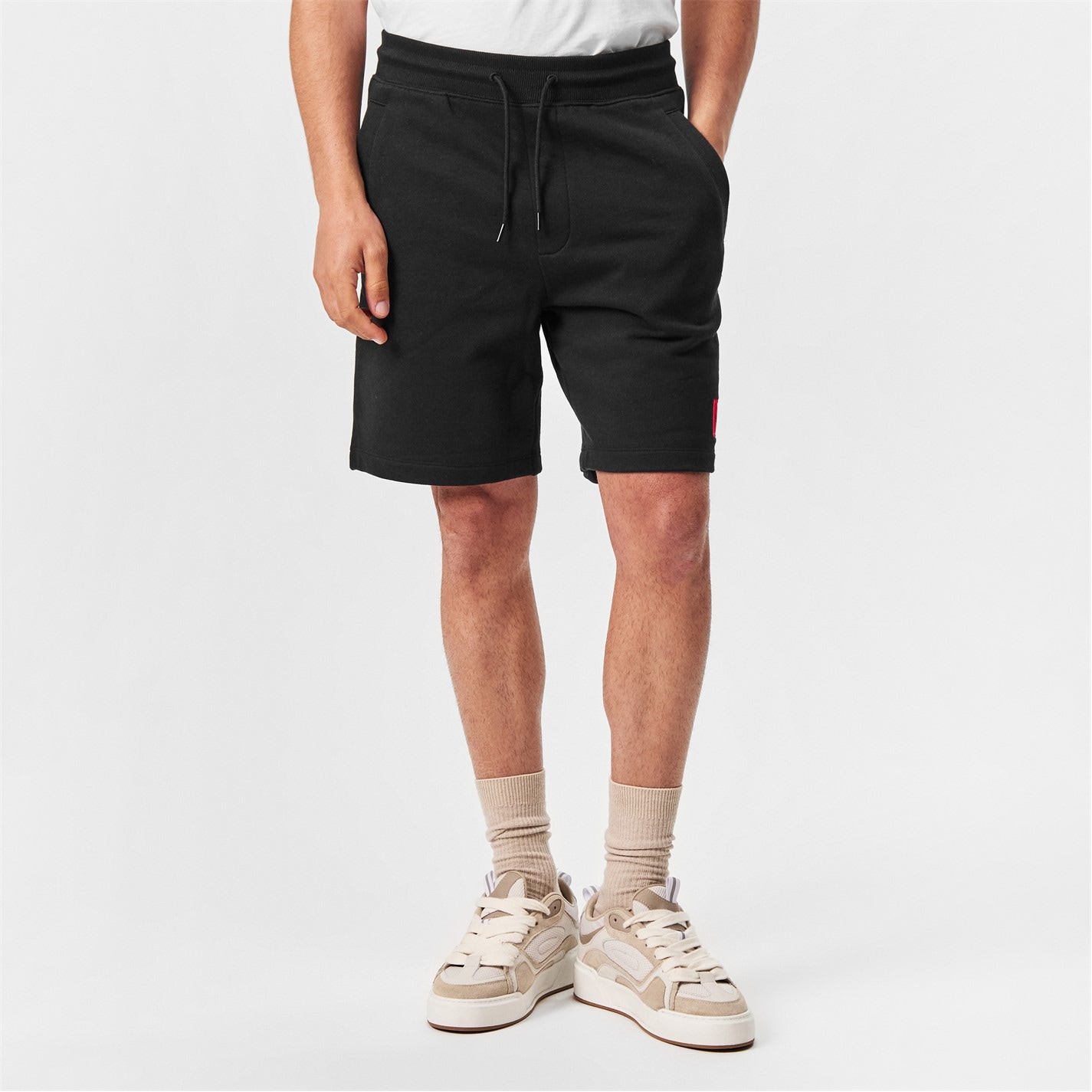 Kraťasy Hugo Black 001 988609 Mens HUGO Jogger Fleece Shorts with Logo Detail - Soft Cotton-Blend Jersey - 3