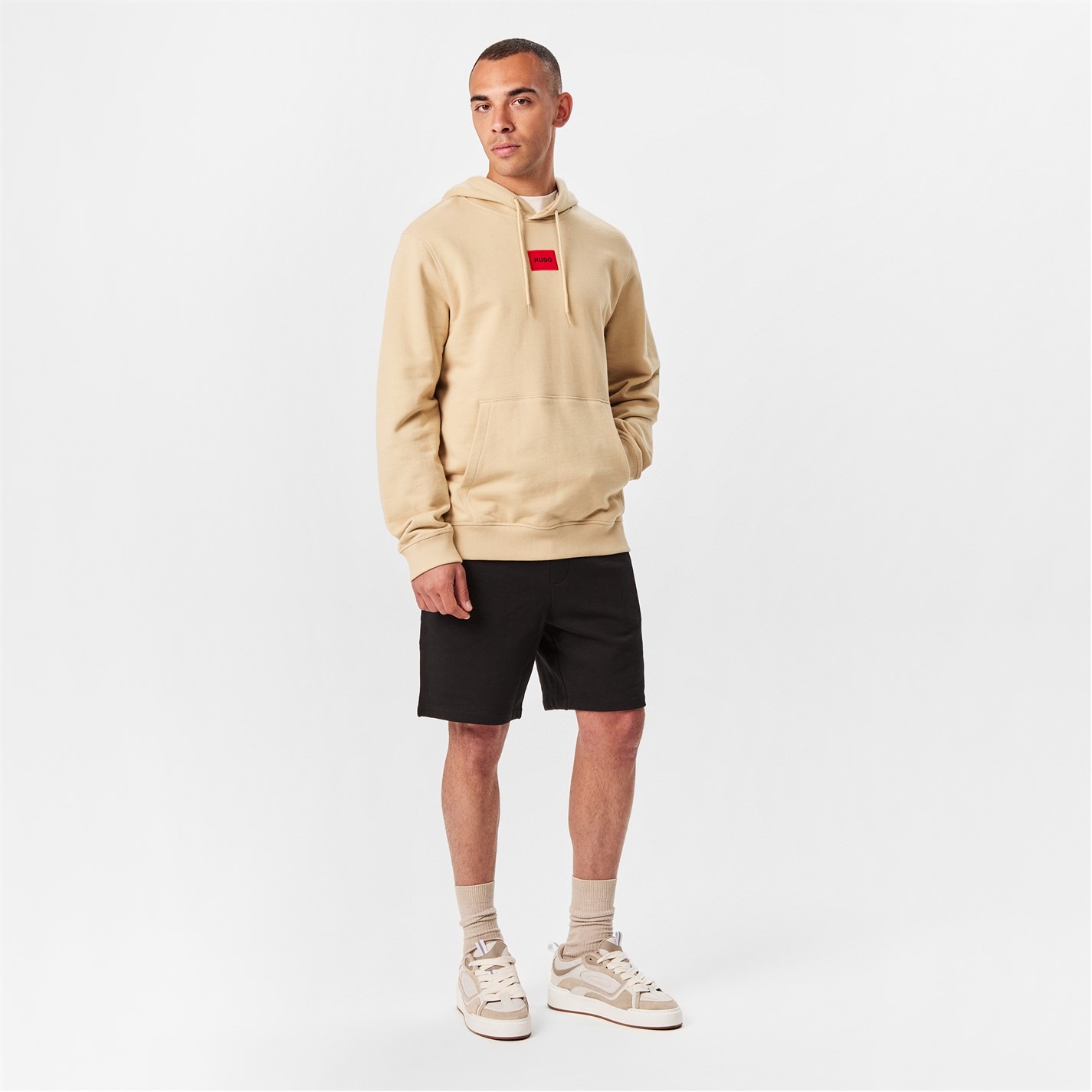 Kraťasy Hugo Black 001 988609 Mens HUGO Jogger Fleece Shorts with Logo Detail - Soft Cotton-Blend Jersey - 7
