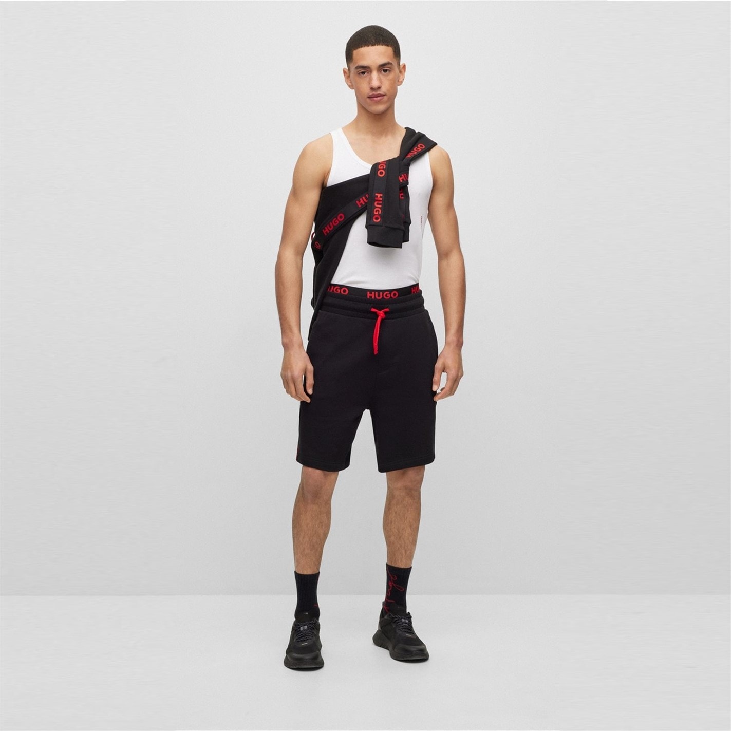 Kraťasy Hugo Black 3413260 Mens HUGO Bodywear Sporty Logo Shorts with Logo Tape Detail - 6