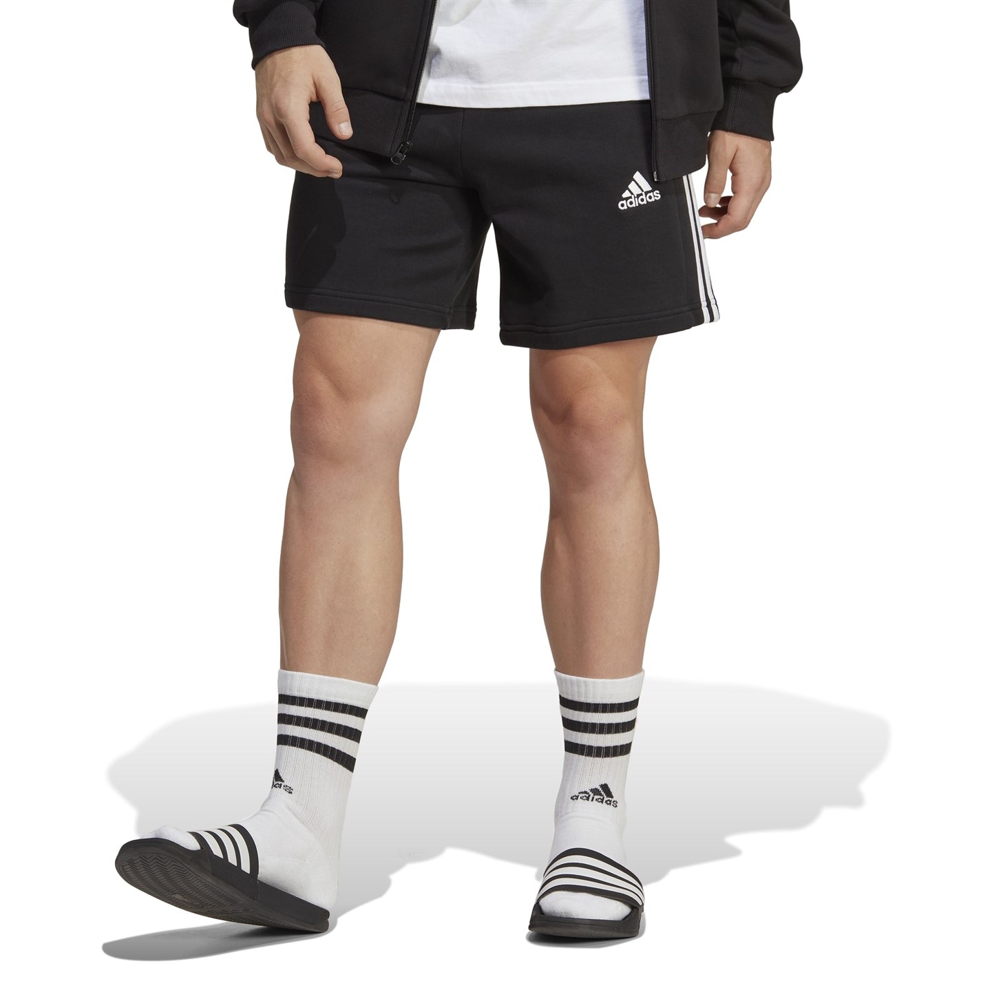 Kraťasy adidas Black 8268099 Essentials 3 Stripe Fleece Shorts Mens - 2
