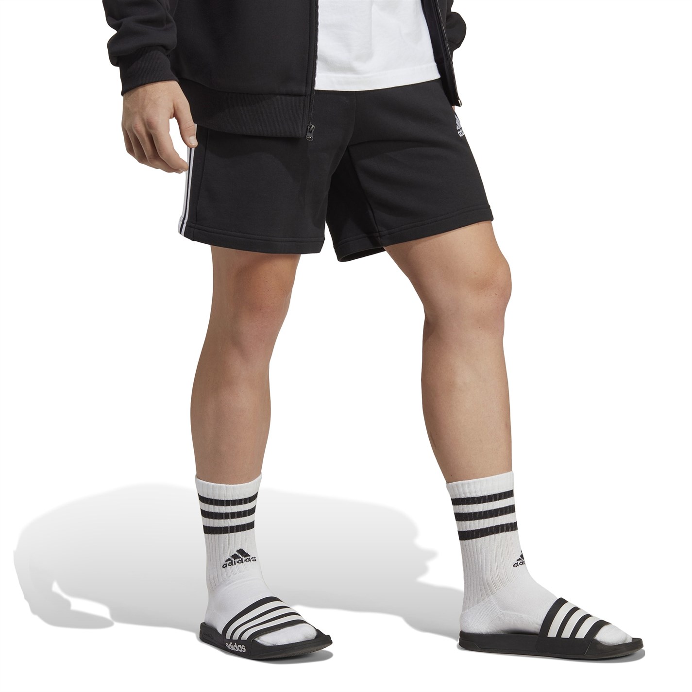 Kraťasy adidas Black 8268099 Essentials 3 Stripe Fleece Shorts Mens - 4