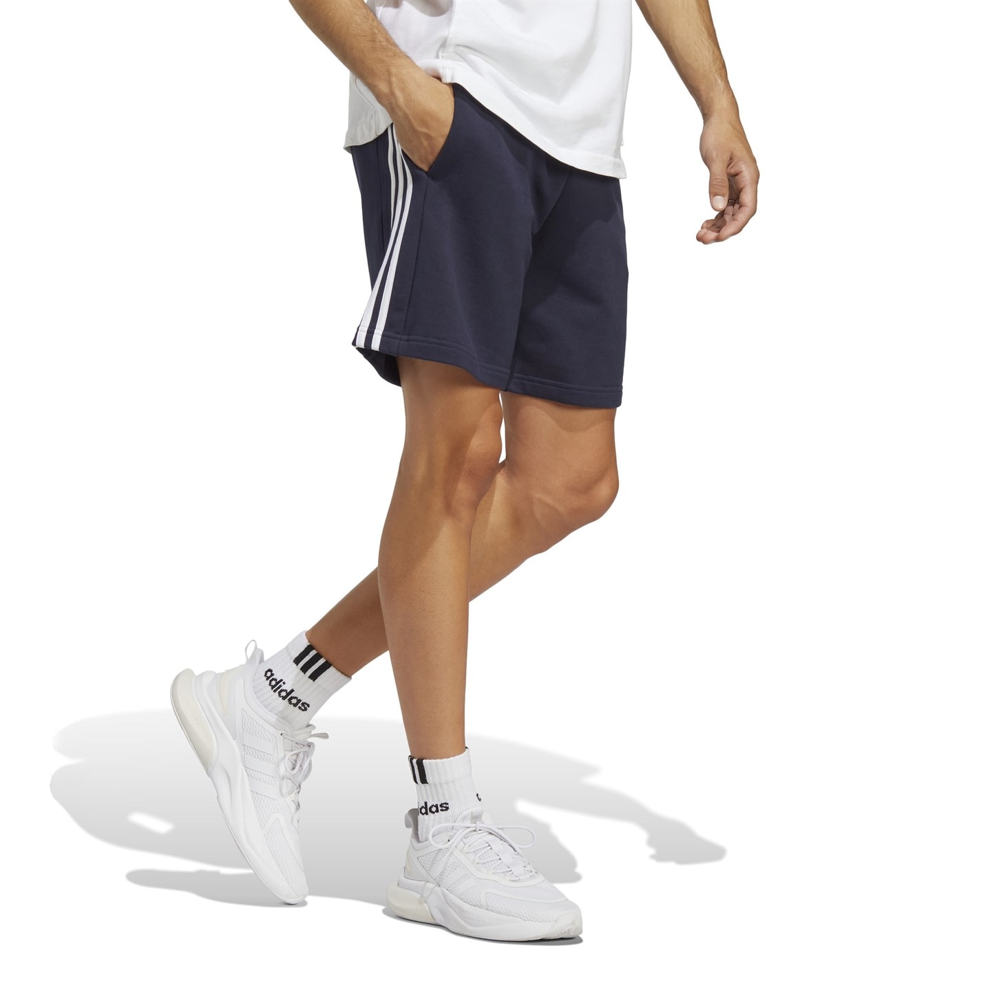 Kraťasy adidas Navy 301183 Essentials 3 Stripe Fleece Shorts Mens - 4