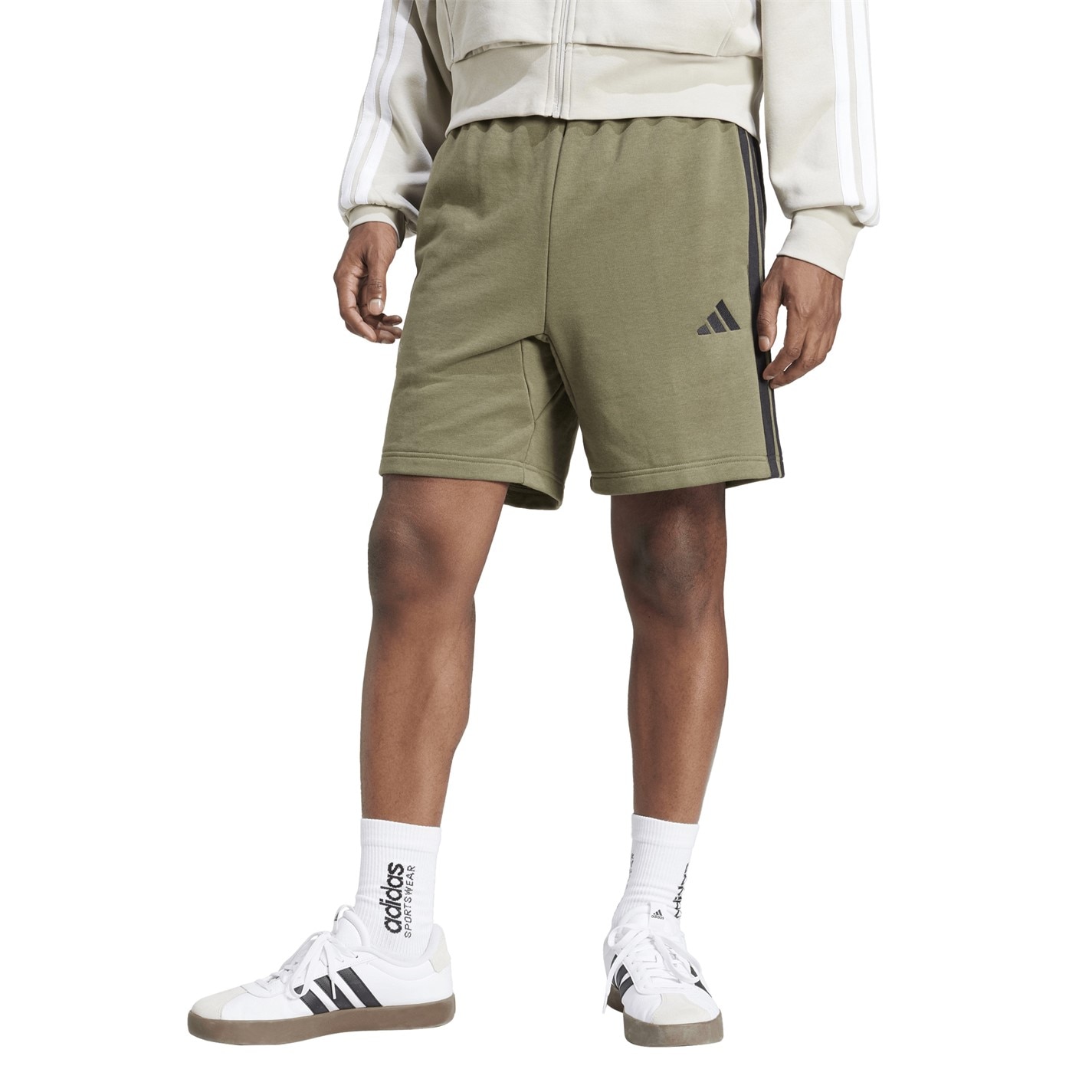 Kraťasy adidas Olive 9101846 Essentials 3 Stripe Fleece Shorts Mens - 2