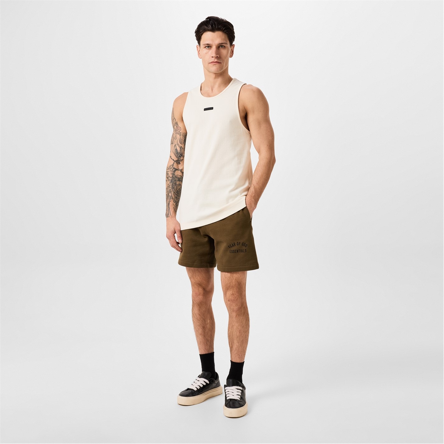 Kraťasy FEAR OF GOD ESSENTIALS Olive 4202774 Cotton Logo Shorts - 6