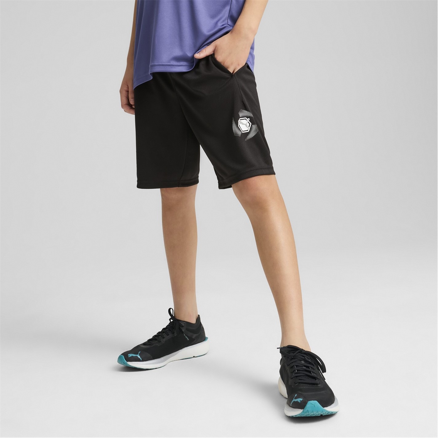 Puma Puma Black 4487315 Unisex Kids' Active Sports Graphic Performance Gym Shorts - 2