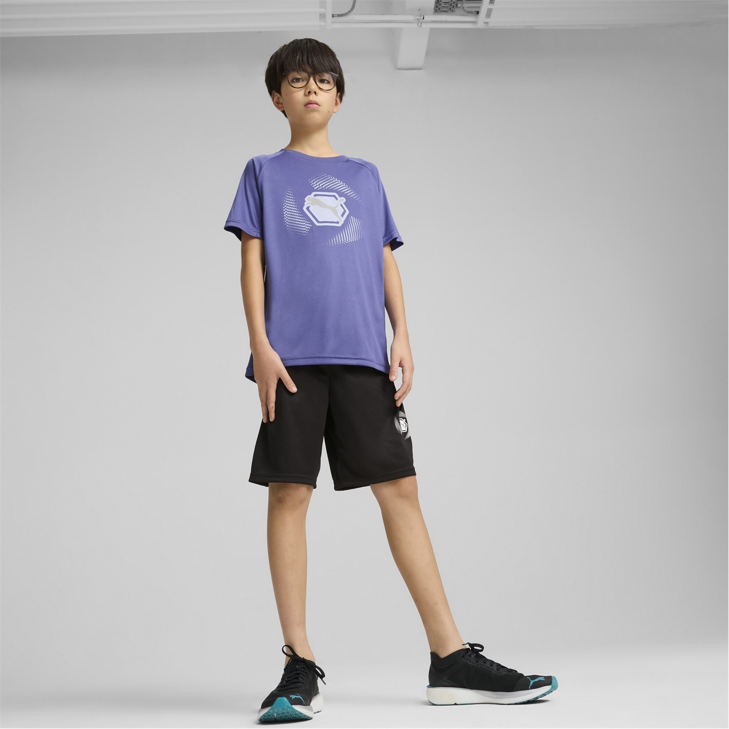 Puma Puma Black 4487315 Unisex Kids' Active Sports Graphic Performance Gym Shorts - 4