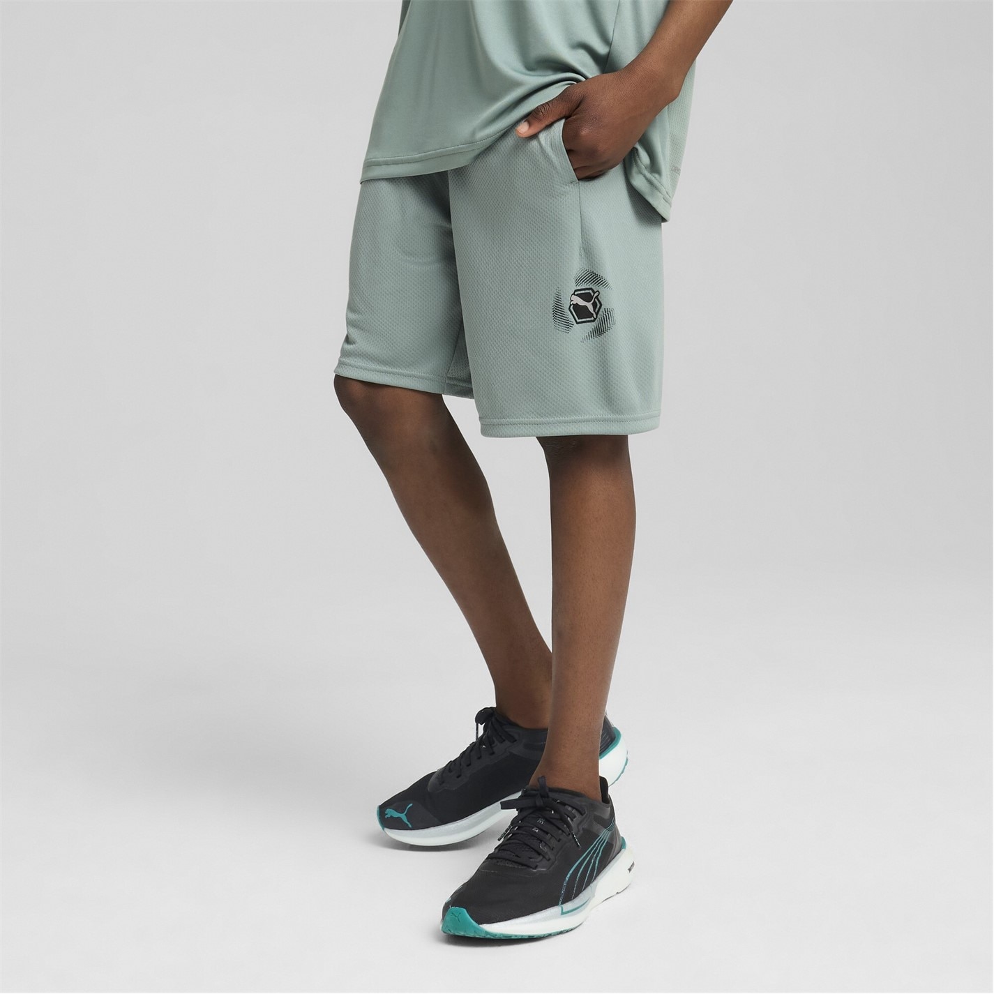 Puma Green Moon 3832215 Unisex Kids' Active Sports Graphic Performance Gym Shorts - 2
