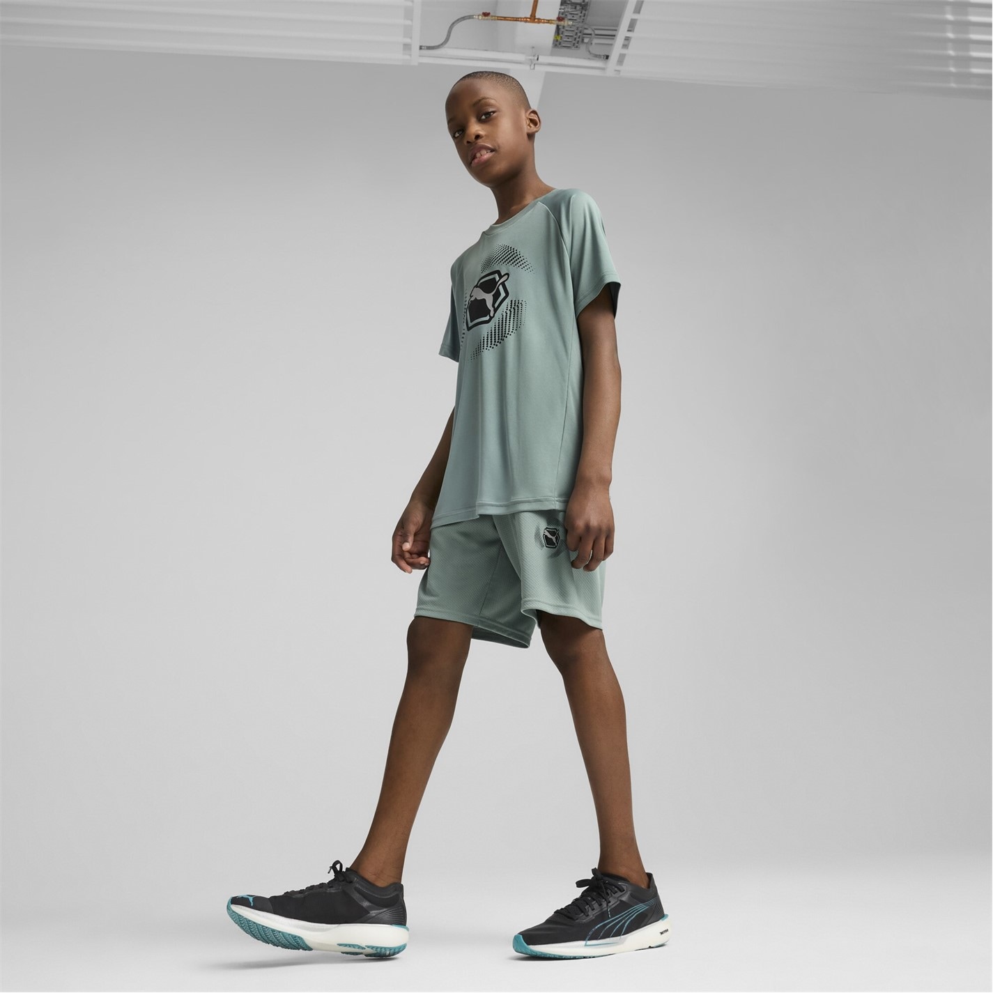 Puma Green Moon 3832215 Unisex Kids' Active Sports Graphic Performance Gym Shorts - 4