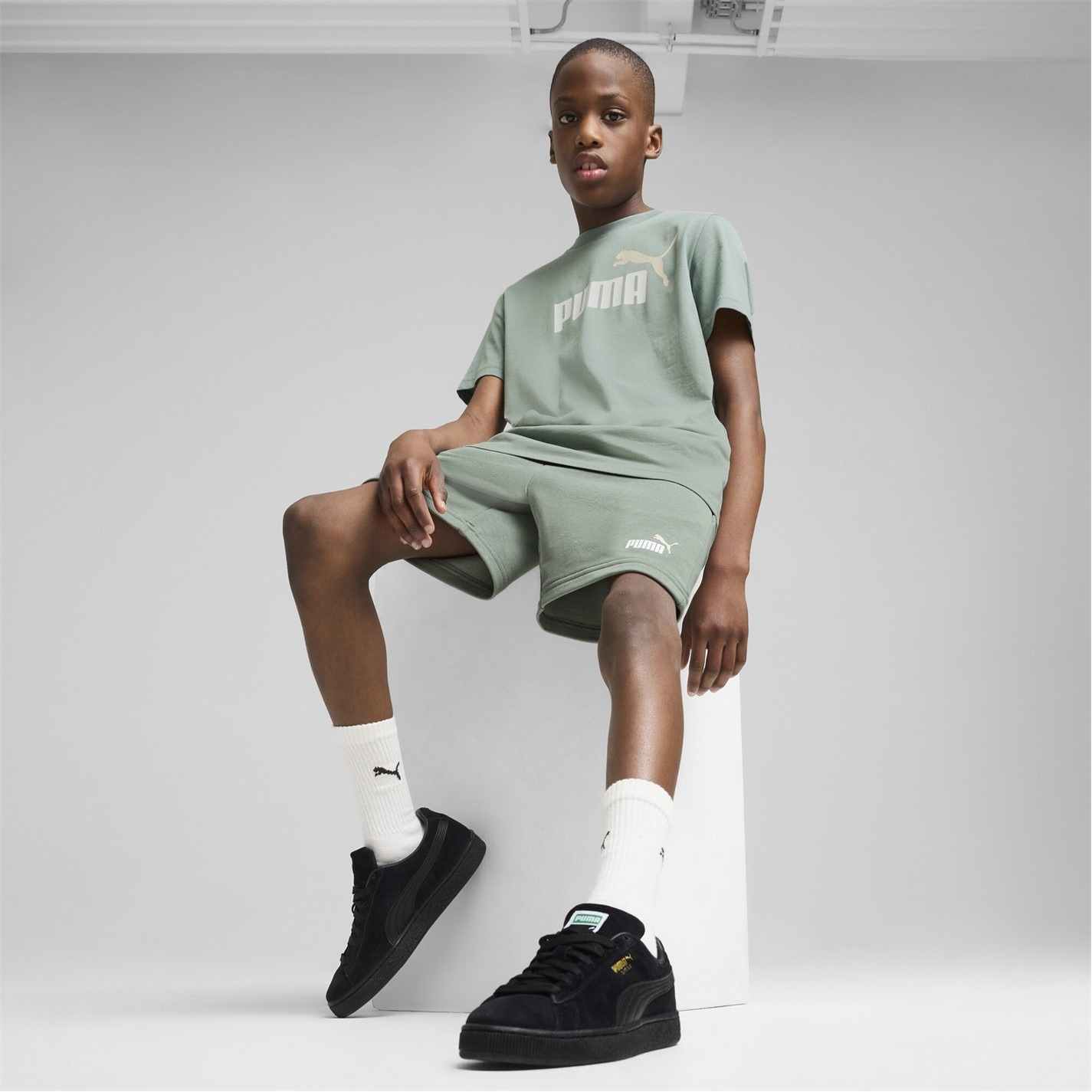Puma Moon Green 4923807 Essentials Logo Fleece Shorts Boys - 4