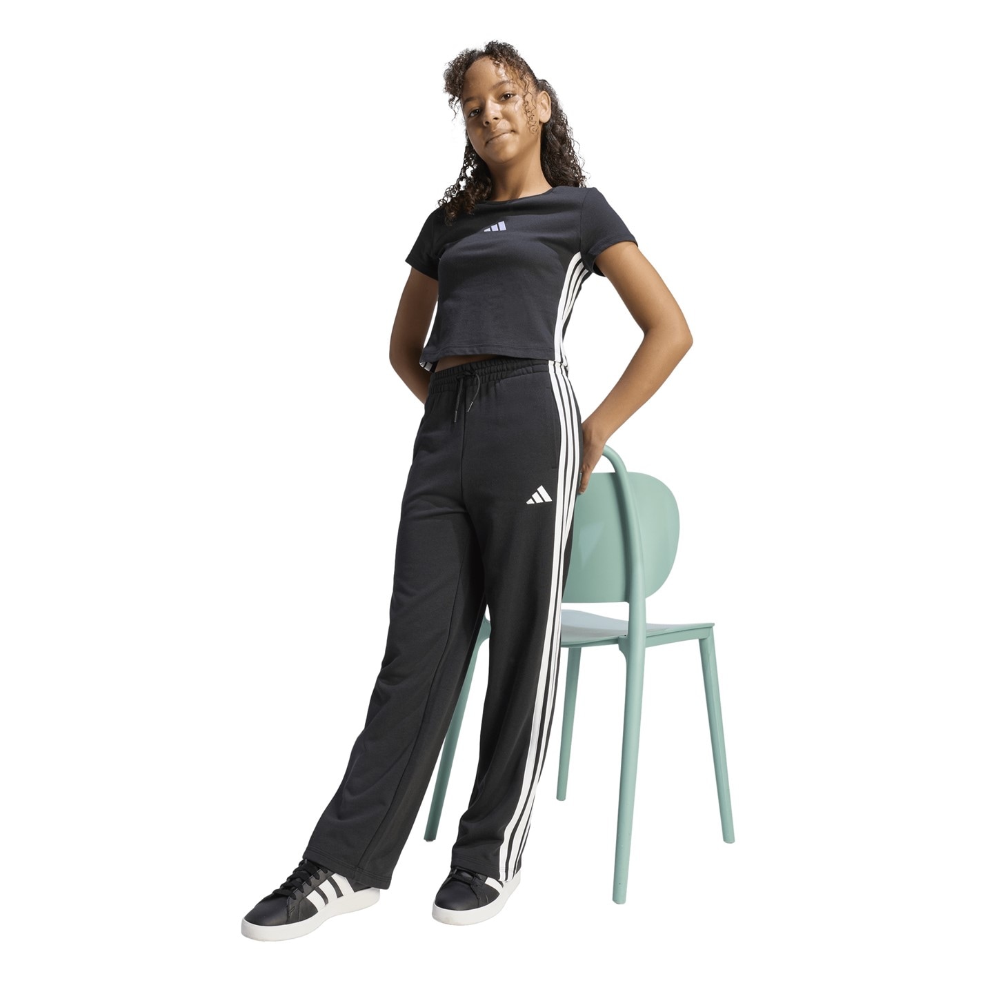 adidas Black 8141463 Kids' Wide Leg Open Hem Fleece Joggers - 5