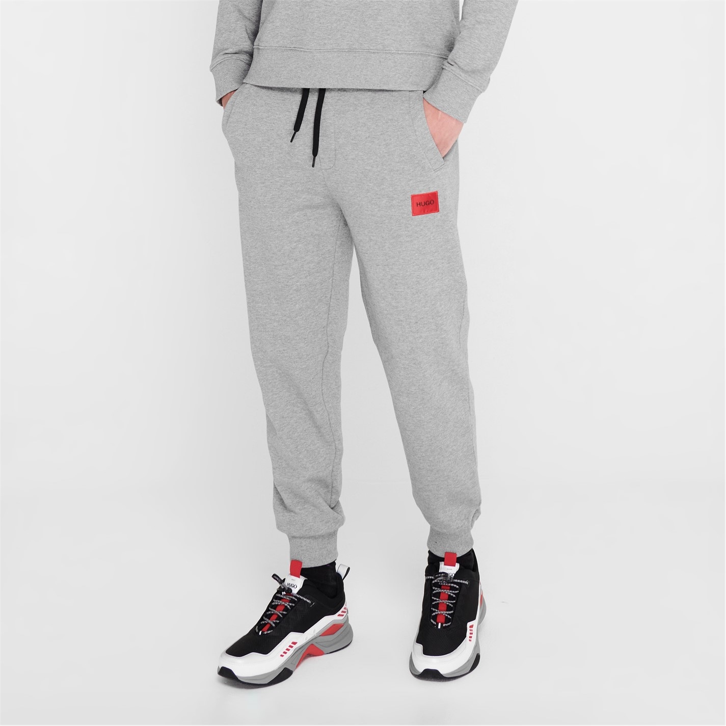 Kalhoty Hugo Grey 029 3426231 Mens HUGO Doak Closed Hem Jogging Bottoms with Logo Detail - 4
