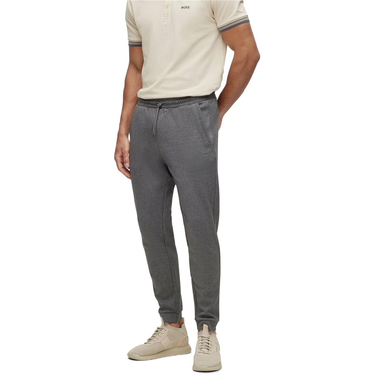 Tepláky Boss Grey 031 9365217 Men's HadikoCurve Jog Rubberised Logo Jogging Bottoms - 2