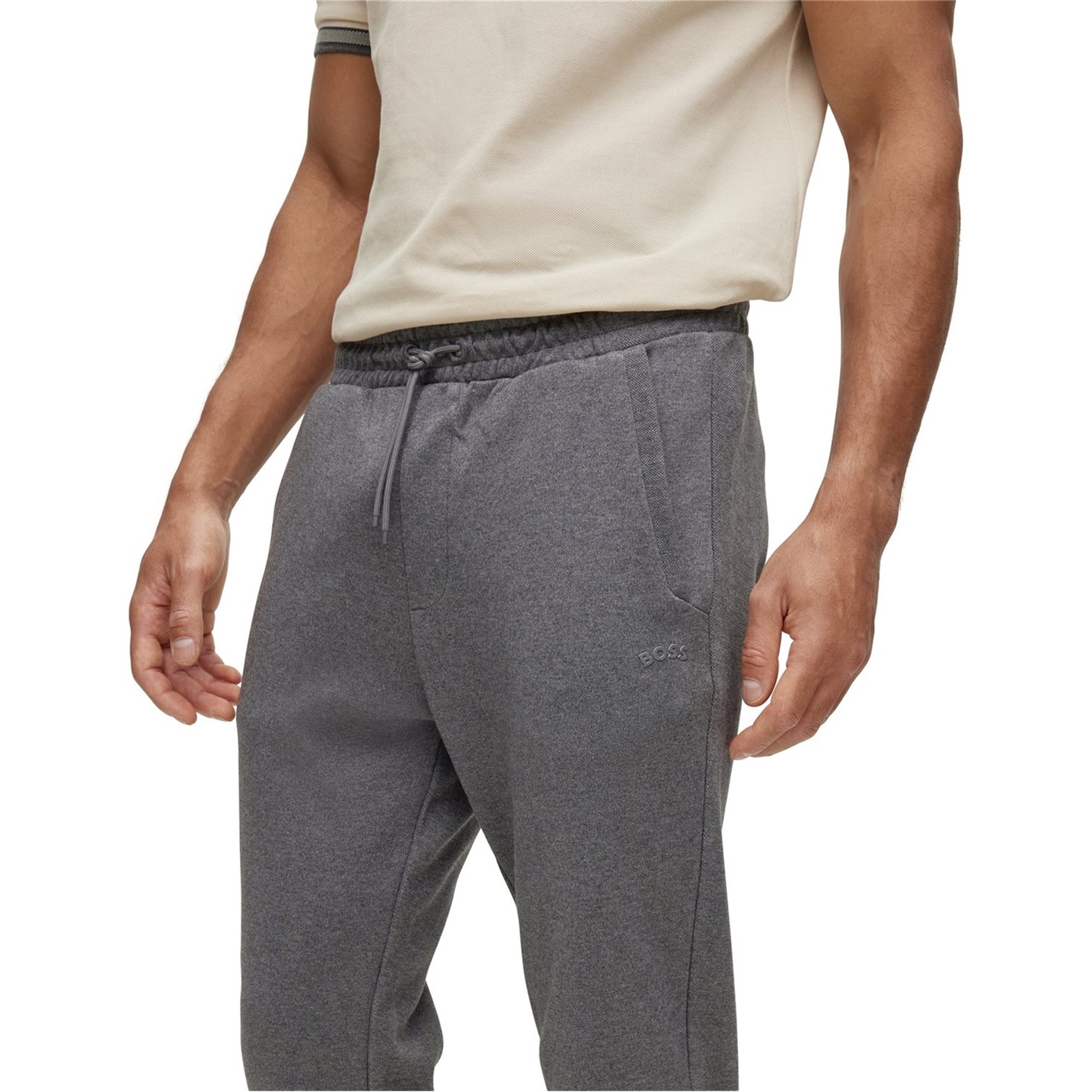 Tepláky Boss Grey 031 9365217 Men's HadikoCurve Jog Rubberised Logo Jogging Bottoms - 4