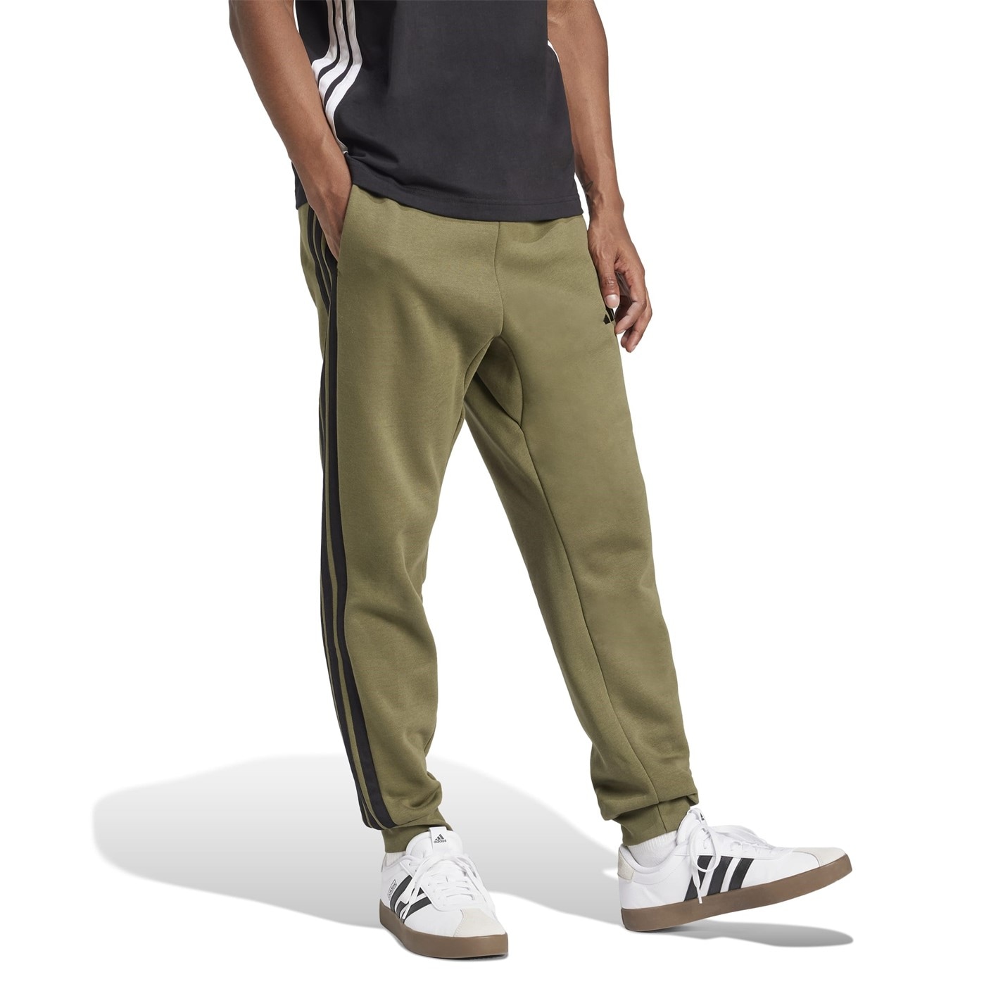 Tepláky adidas Olive Strata 9470138 Essentials Fleece Tapered Cuff 3-Stripes Joggers - 4