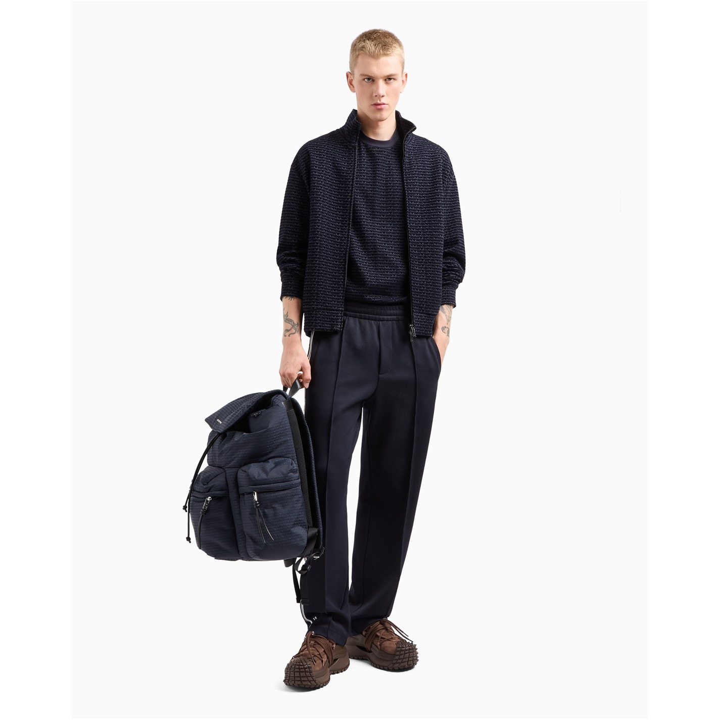 Tepláky EMPORIO ARMANI Navy 0920 2655616 Men's Open Cuff Woven Relaxed Fit Joggers - 3