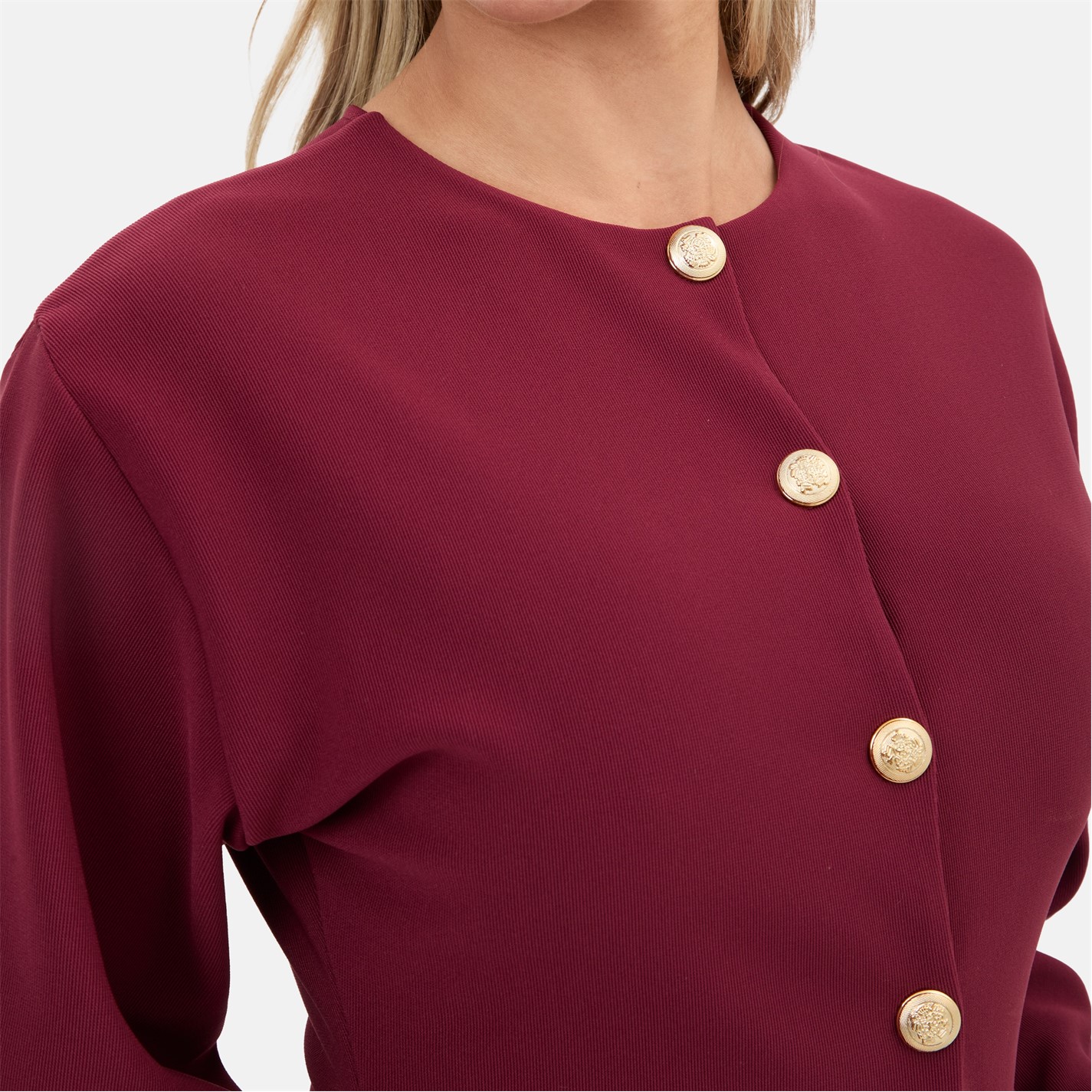 I Saw It First Burgundy 2177786 Statement Button Ribbed Cardigan - 4