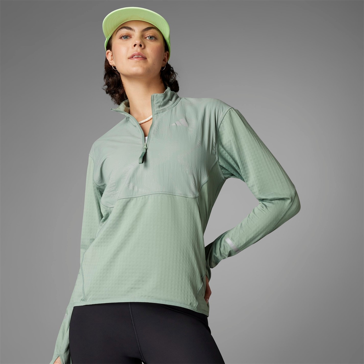 Bunda adidas Silver Green 6608181 Women's Ultimate High Visibility Half Zip Performance Tracksuit Top - 14