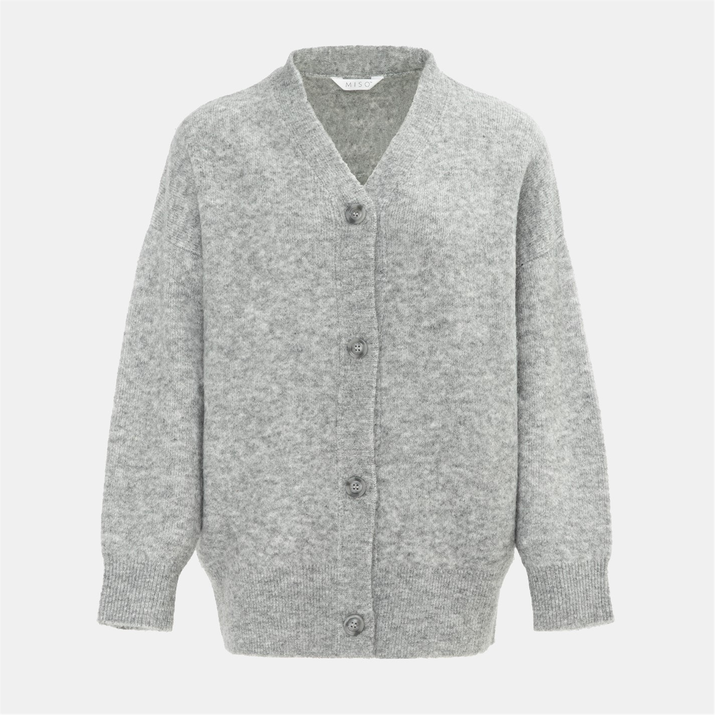 Miso Grey 7542986 Knit V neck Button Cardigan Women - 1
