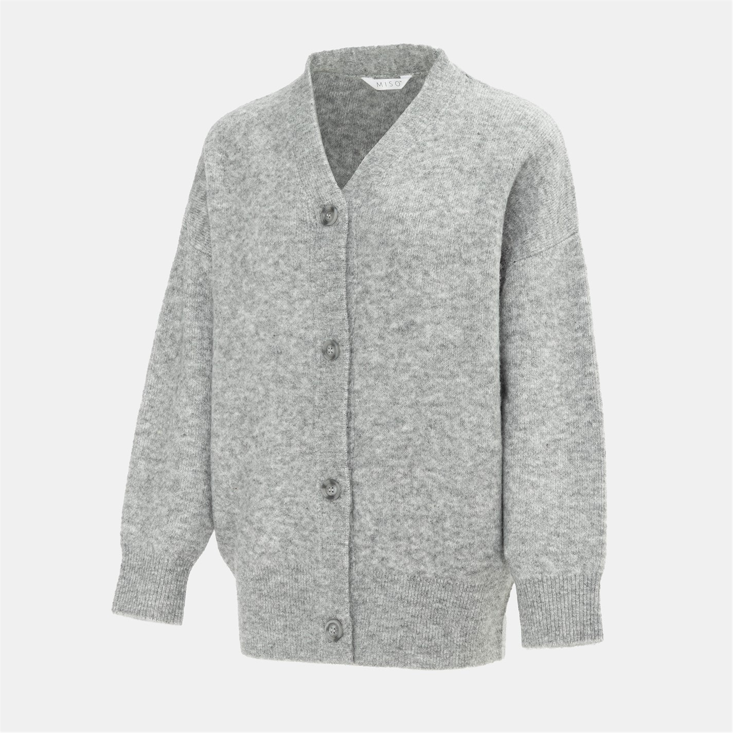 Miso Grey 7542986 Knit V neck Button Cardigan Women - 3