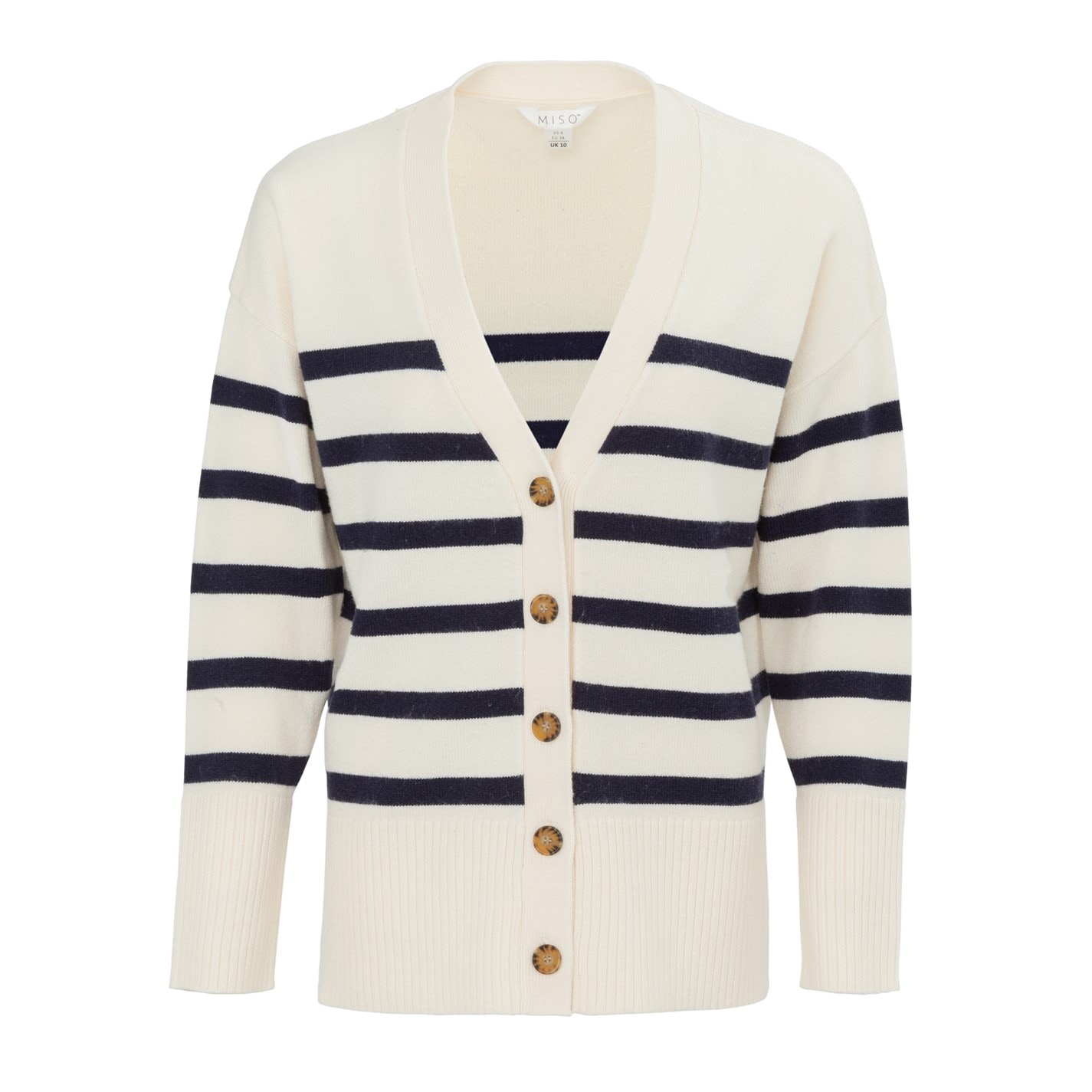 Miso Black 6015799 V-Neck Cuff Stripe Cardigan - 1