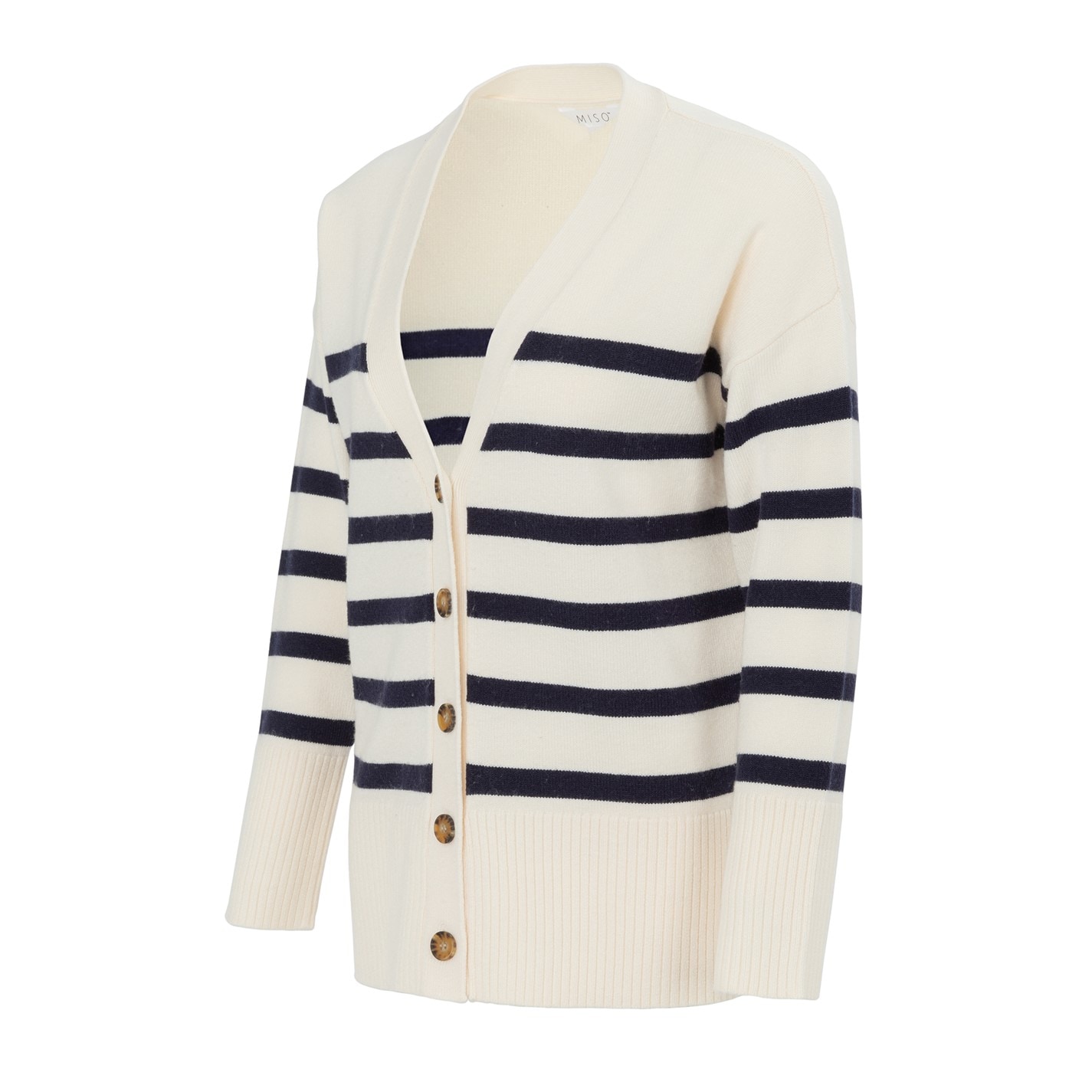 Miso Black 6015799 V-Neck Cuff Stripe Cardigan - 3