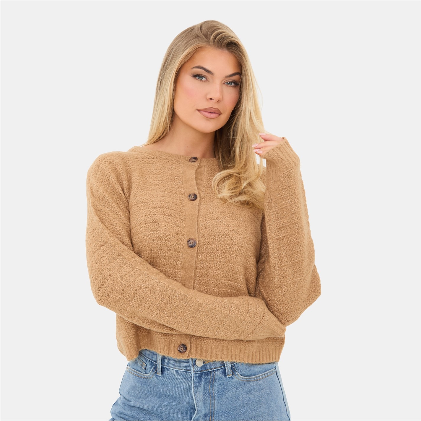 I Saw It First Mocha 2503516 Button Detail Cardigan - 1