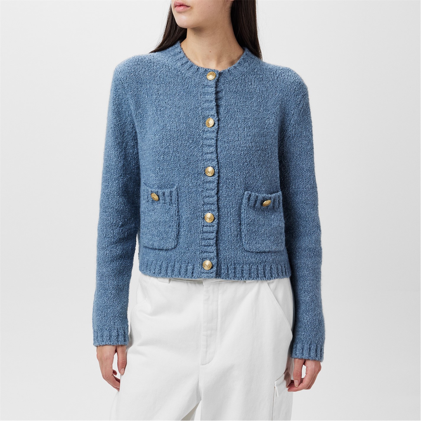 Tommy Hilfiger Flint Blue 300727 Women's Textured Gold Button Cardigan - 1