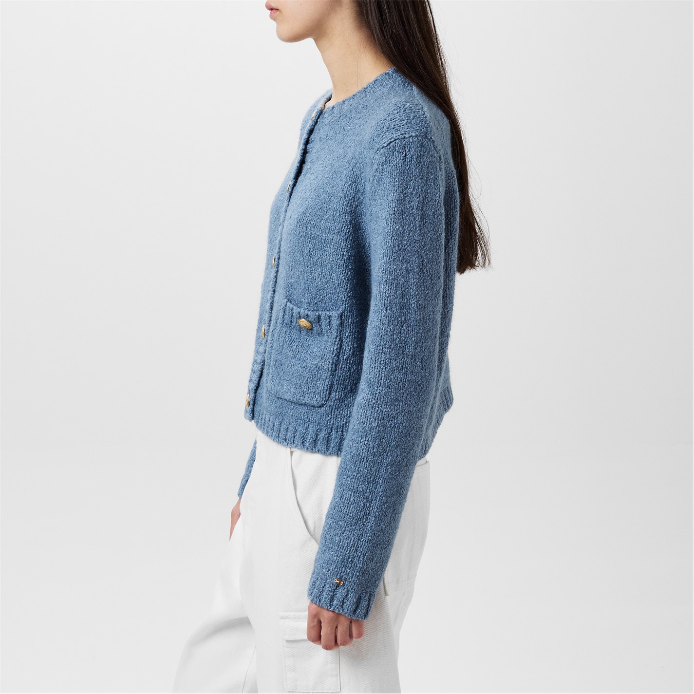 Tommy Hilfiger Flint Blue 300727 Women's Textured Gold Button Cardigan - 2
