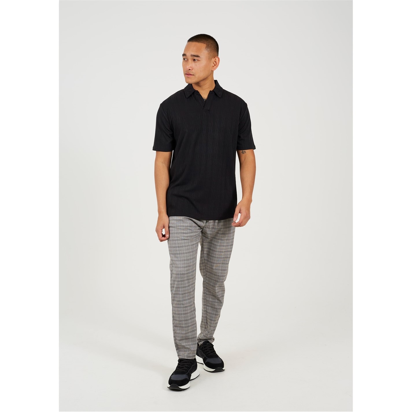 Kalhoty Brave Soul Grey Check 7280787 Mens Check Pants with Drawcord Waist - 1