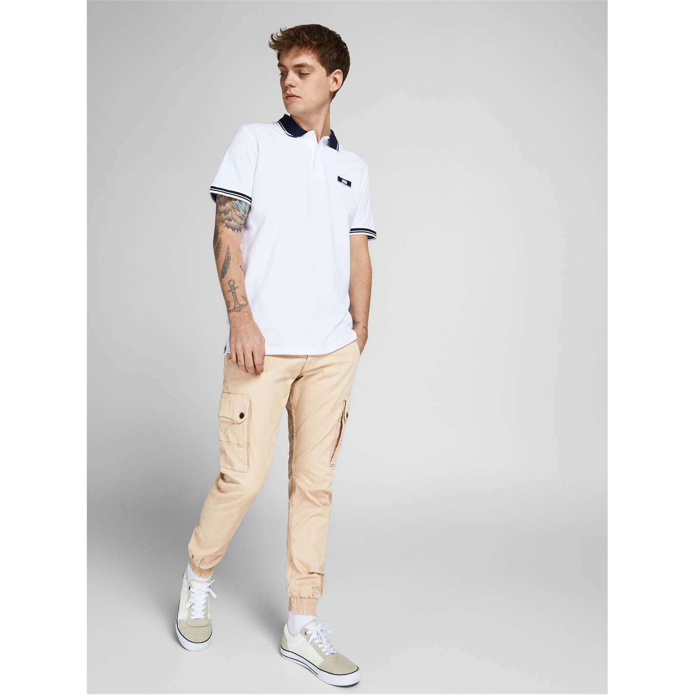 Kalhoty Jack and Jones White Pepper 3641876 Men's Cuffed Cargo Trousers - 2