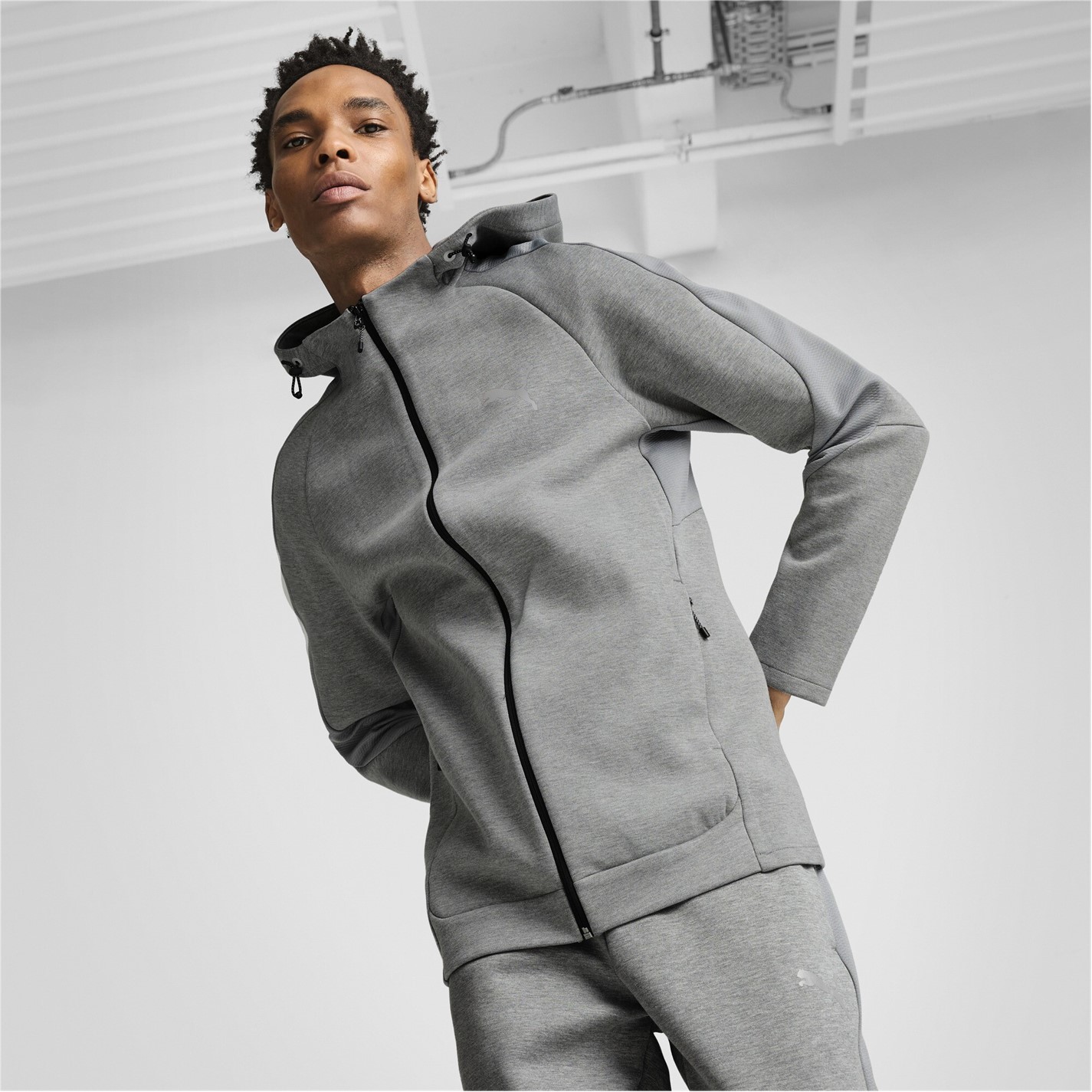 Bunda Puma Grey Heather 7294425 Men's EVOSTRIPE Full Zip Fleece Fabric - 2