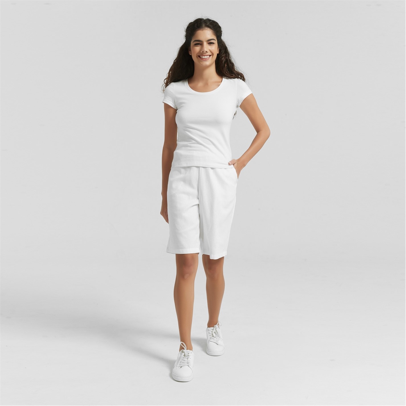 Kraťasy Be You White 1244861 Women's Linen Tailored Shorts - 4