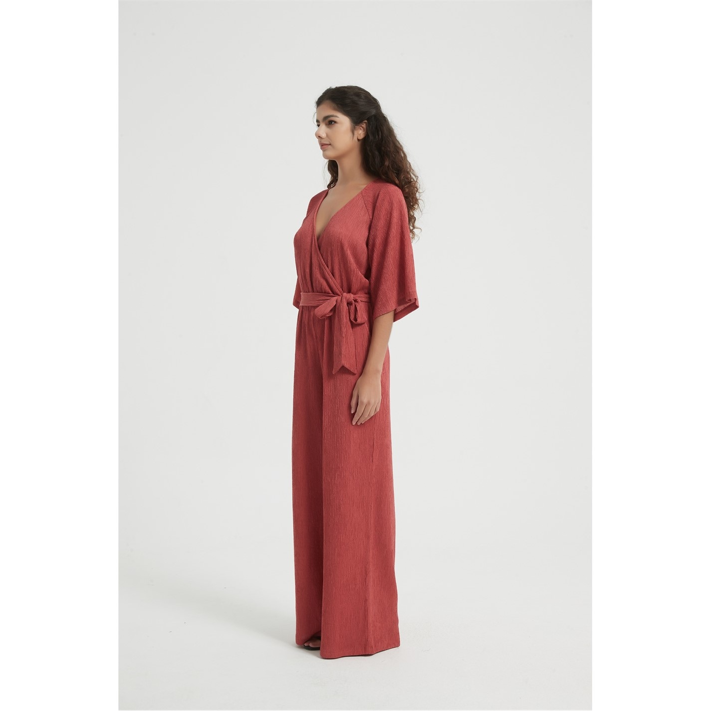 Šaty Be You Rust 6375441 Women's Wrap Crinkle Jumpsuit - 2