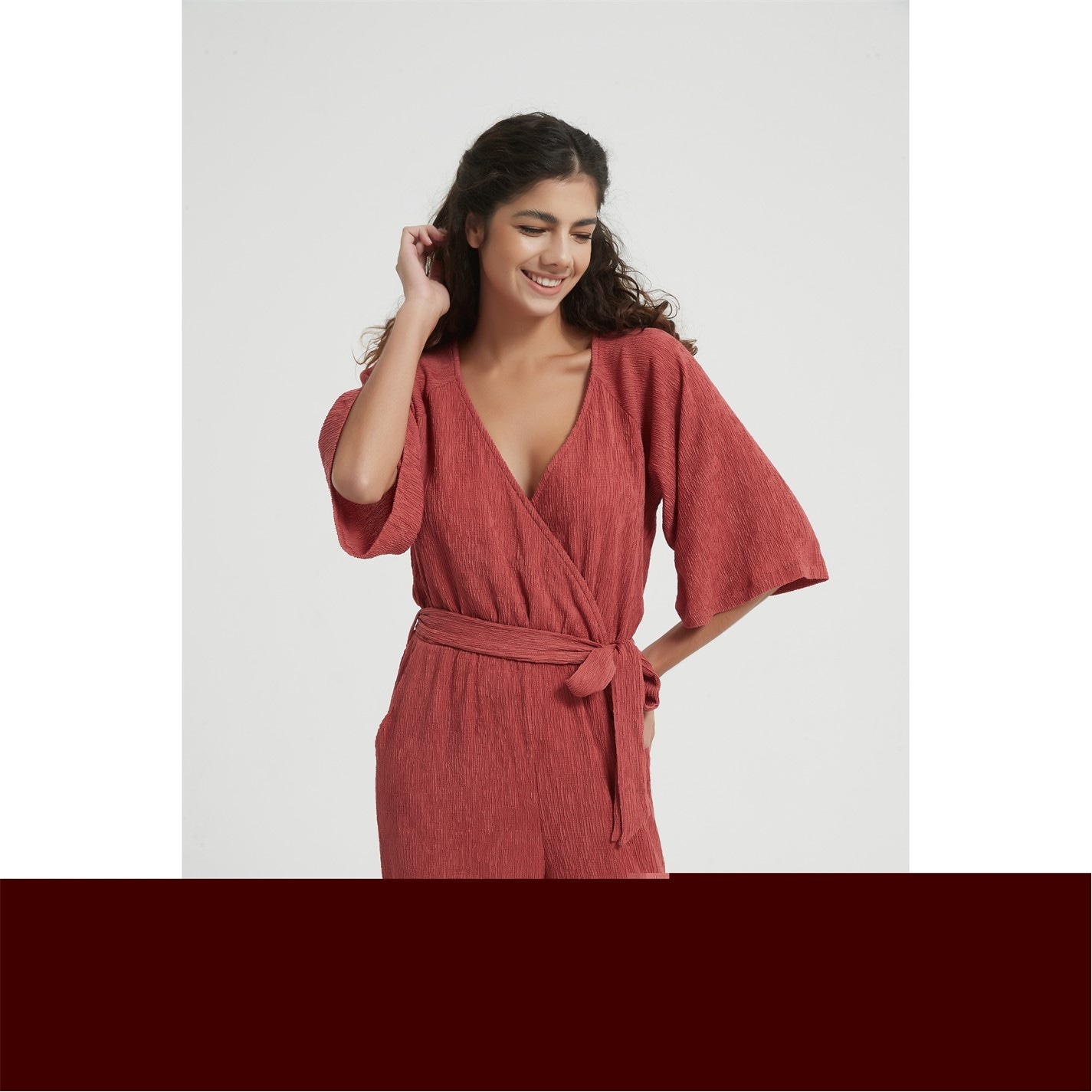 Šaty Be You Rust 6375441 Women's Wrap Crinkle Jumpsuit - 4