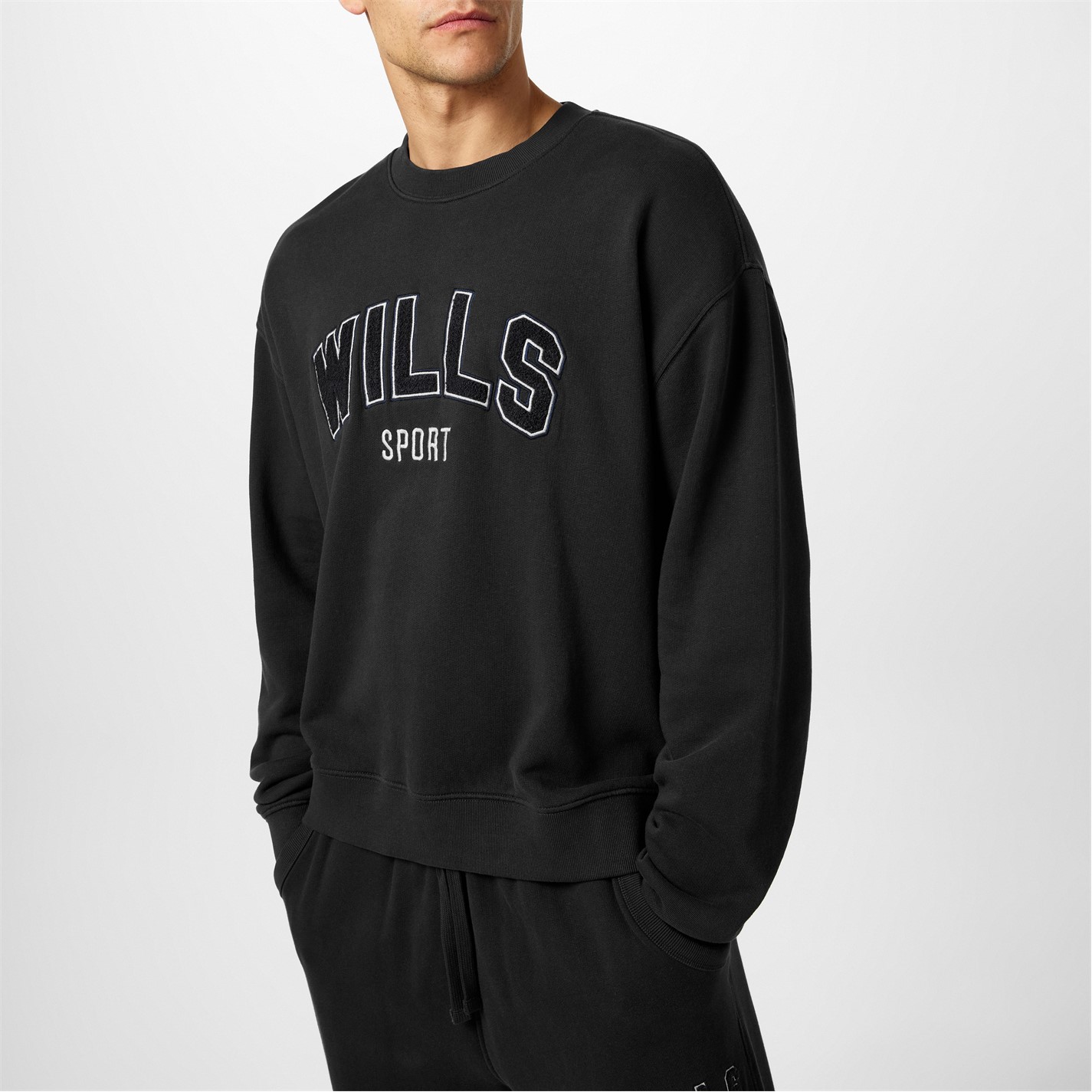 Mikina Jack Wills Washed Black 2577167 Men's JW Boucle Graphic Crew Sweatshirt - 1