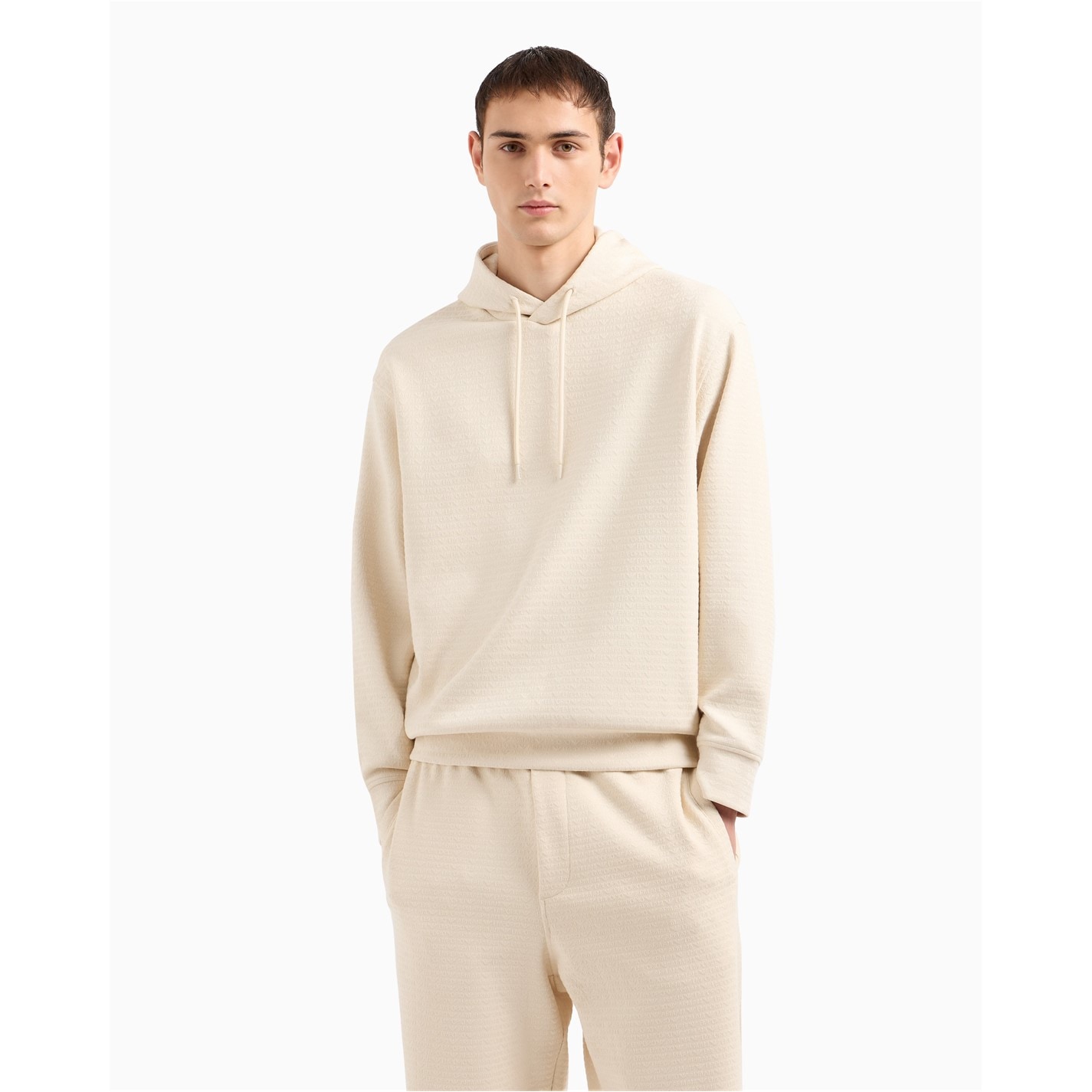 Mikina EMPORIO ARMANI Ecru 1088 3424830 Men's Relaxed Fit Pull Over Hoodie - 2