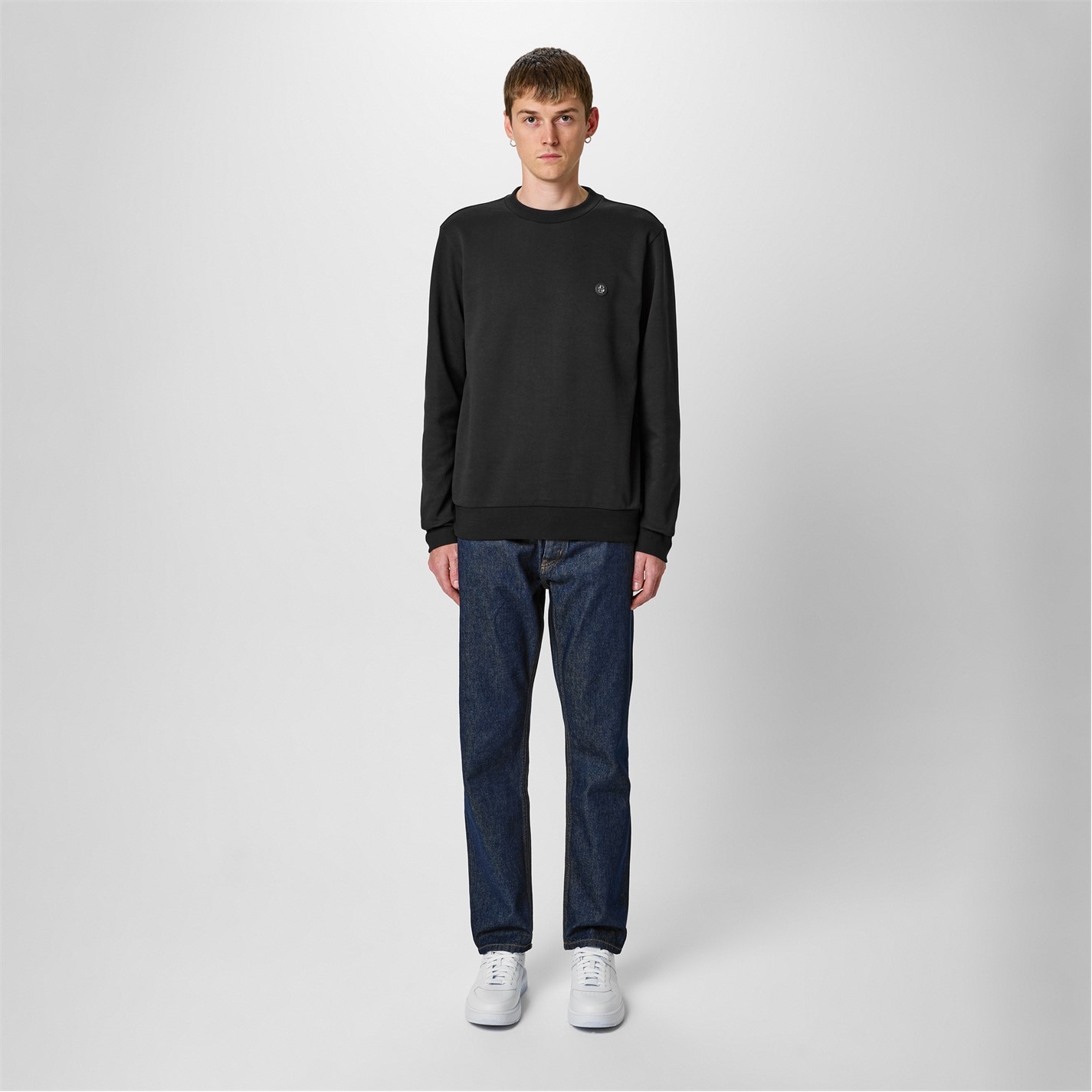 Mikina Boss Black 001 8906592 Men's Logo Patch Cotton Long Sleeve Crew Sweatshirt - 5