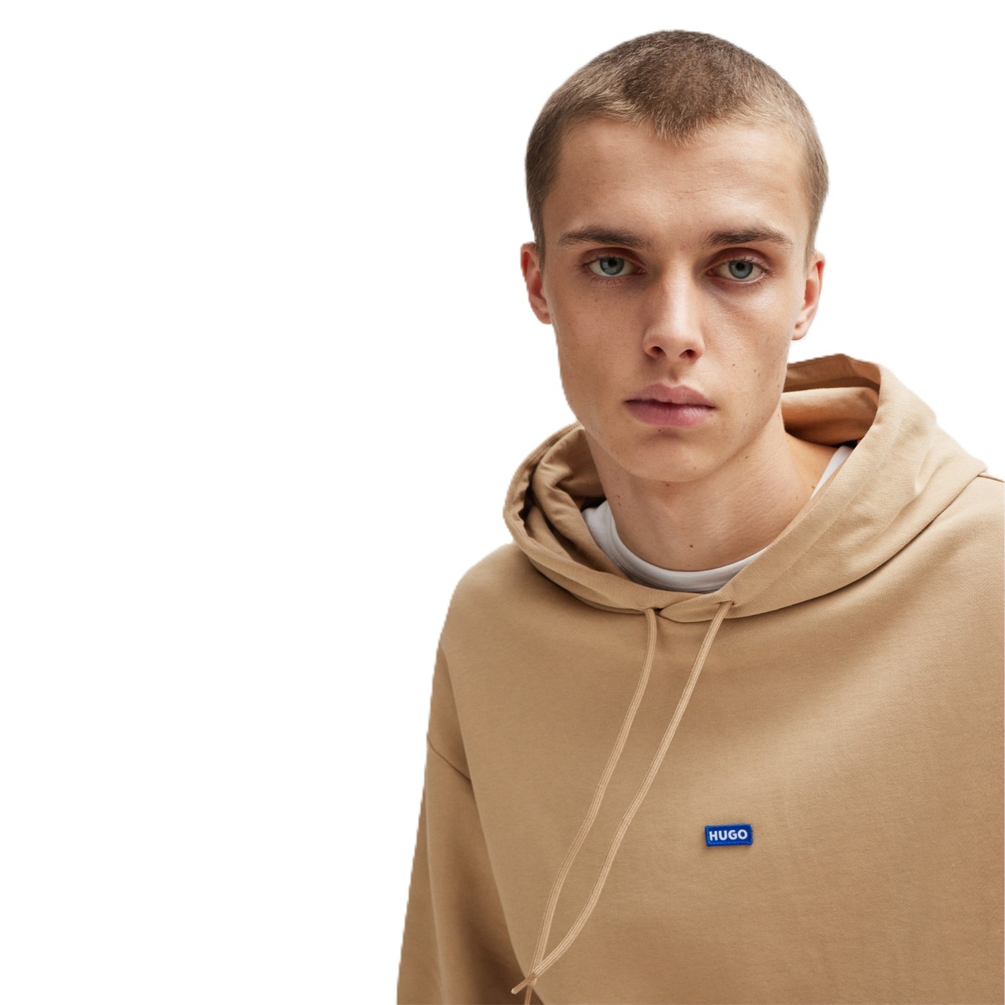 Mikina Hugo Medium Beige 4899796 Logo Label Hoodie - 4