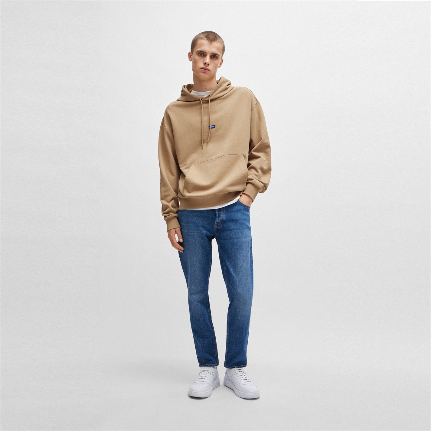 Mikina Hugo Medium Beige 4899796 Logo Label Hoodie - 5