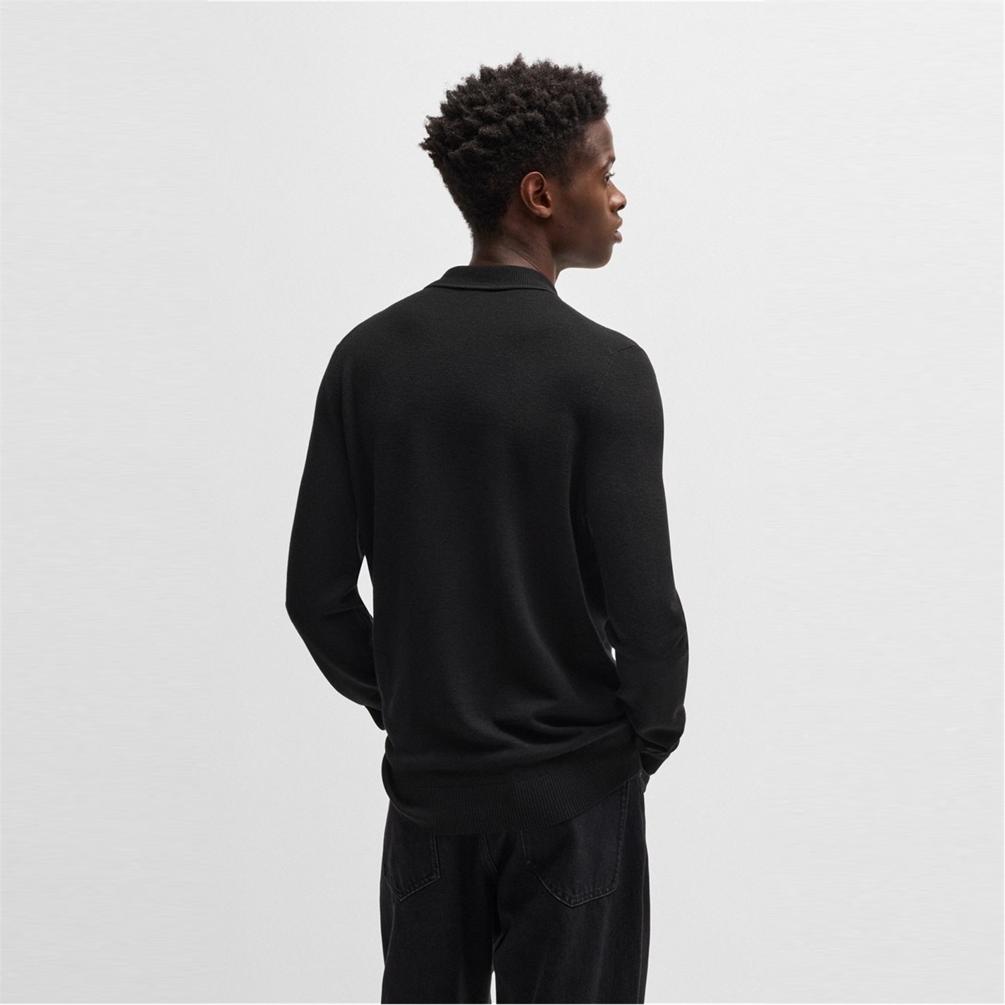 Tričko HUGO Black 001 959658 Mens HUGO Sastone Long Sleeve Knit Polo Shirt - Slim Fit - 2
