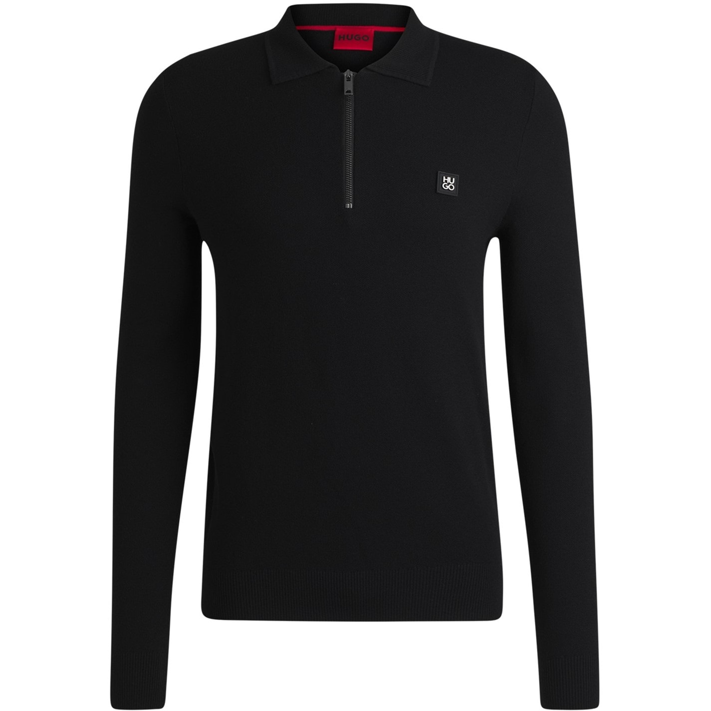 Tričko HUGO Black 001 959658 Mens HUGO Sastone Long Sleeve Knit Polo Shirt - Slim Fit - 5